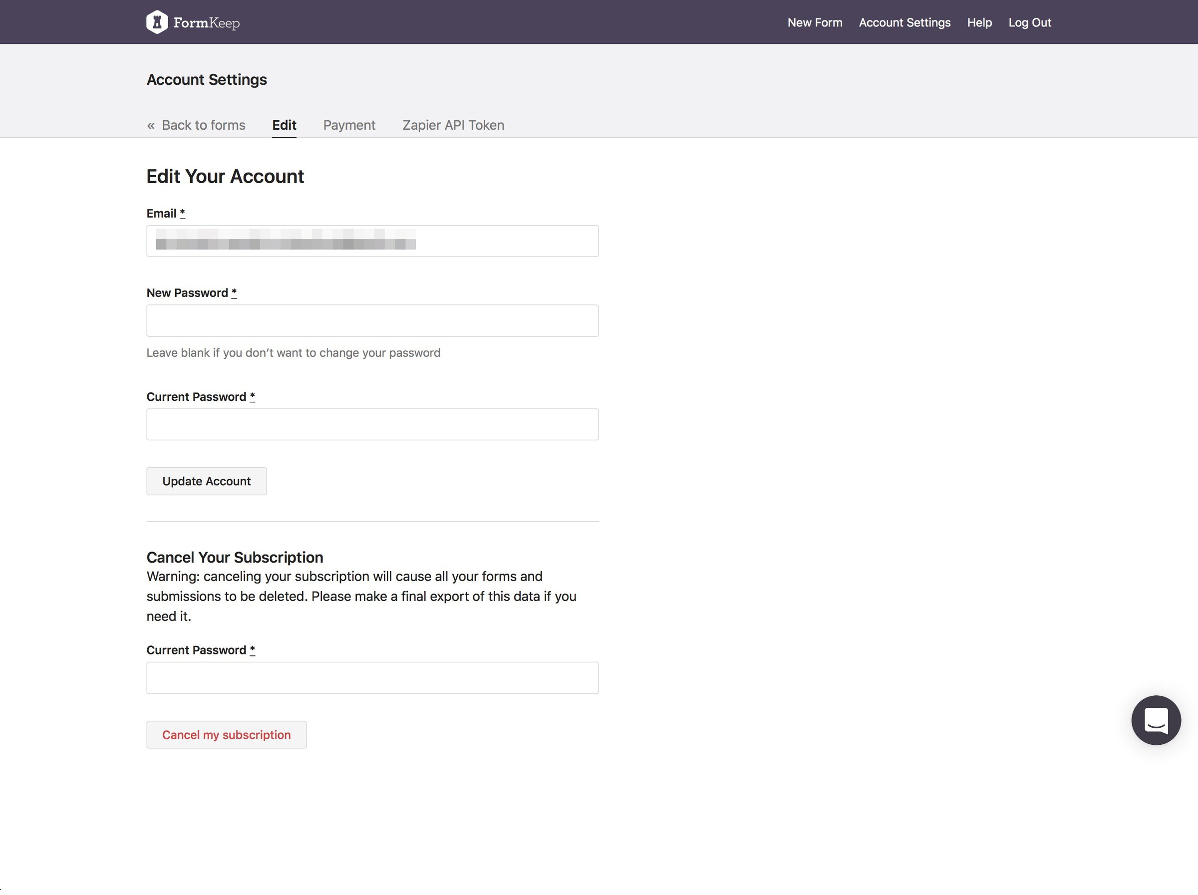 Formkeep - Settings screen