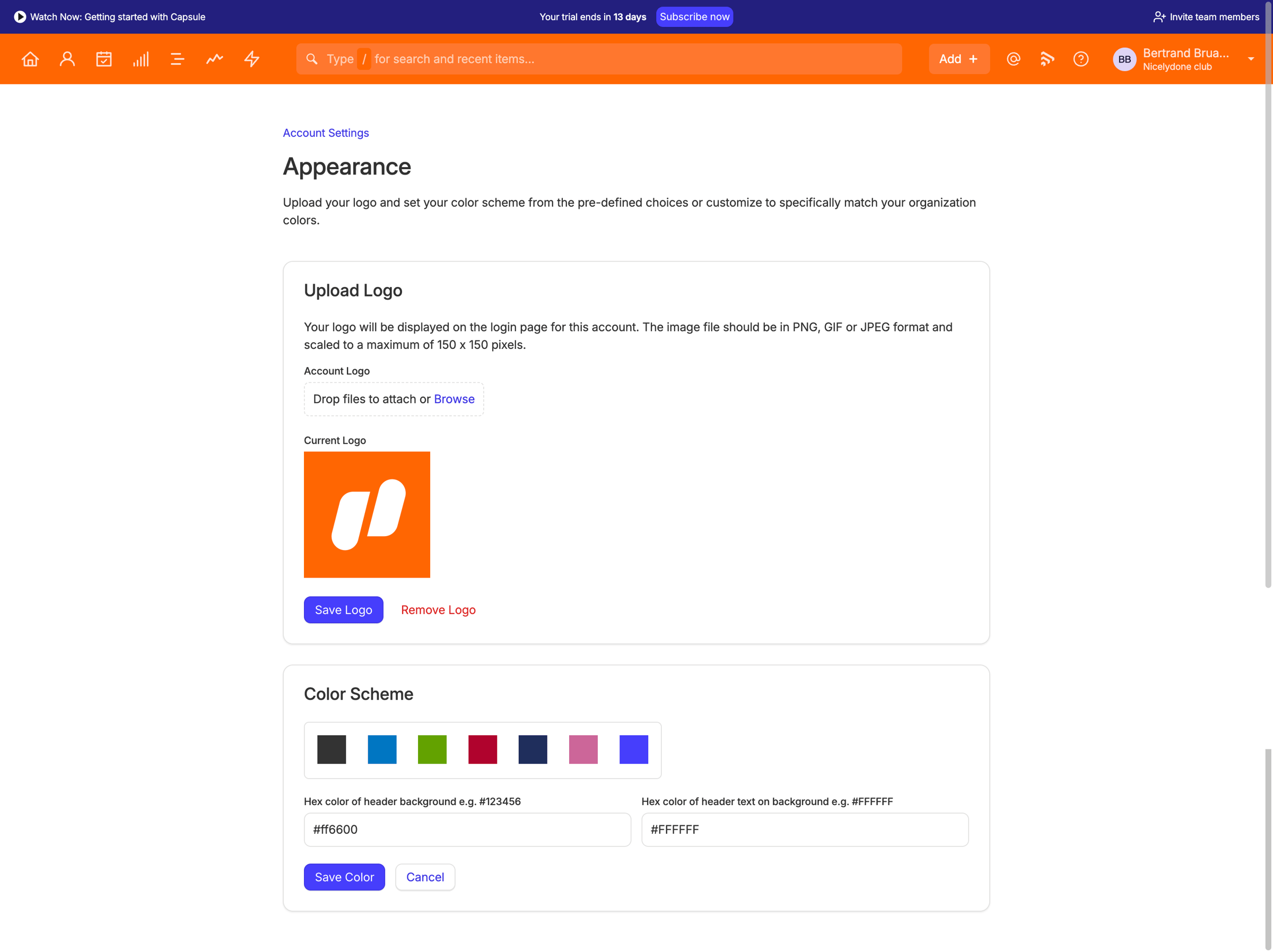 Capsule - Appearance | Nicelydone club CRM screen