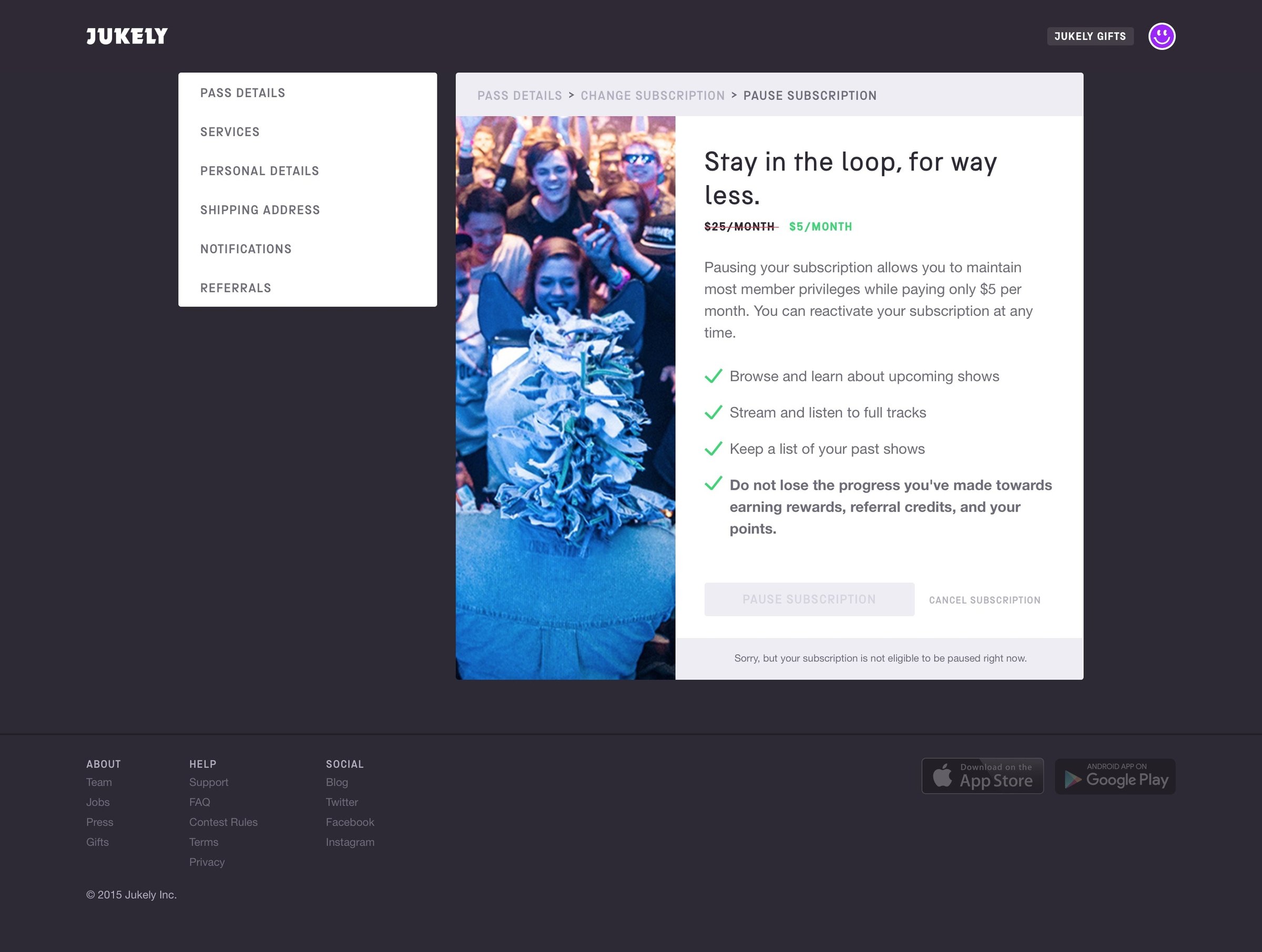 Jukely - Settings screen