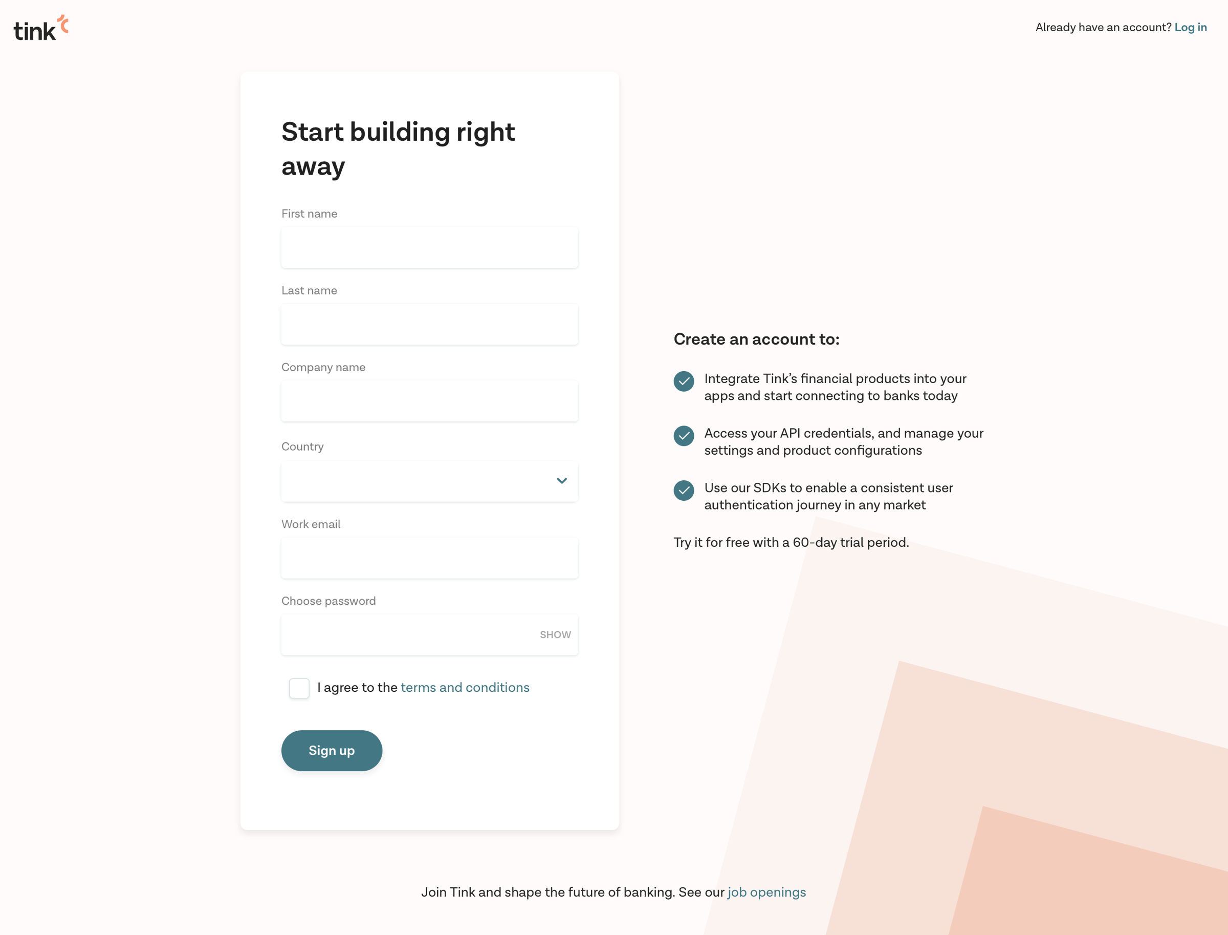 Sign up from Tink