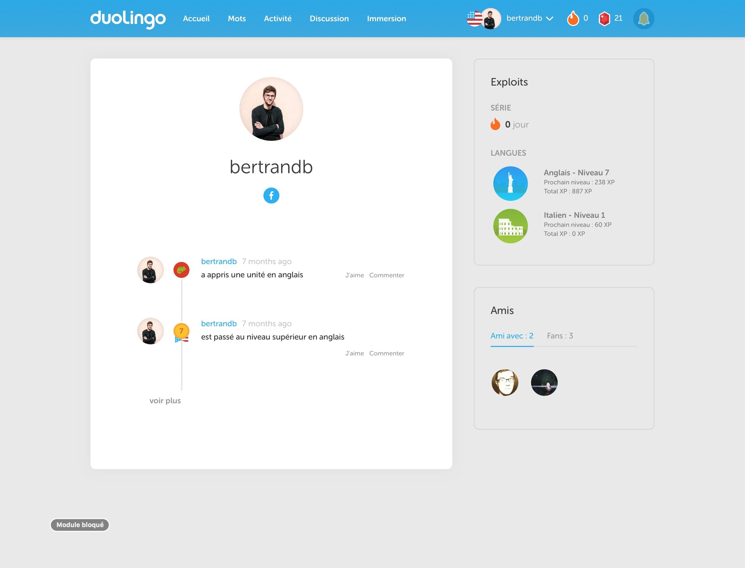 Duolingo - Profile screen