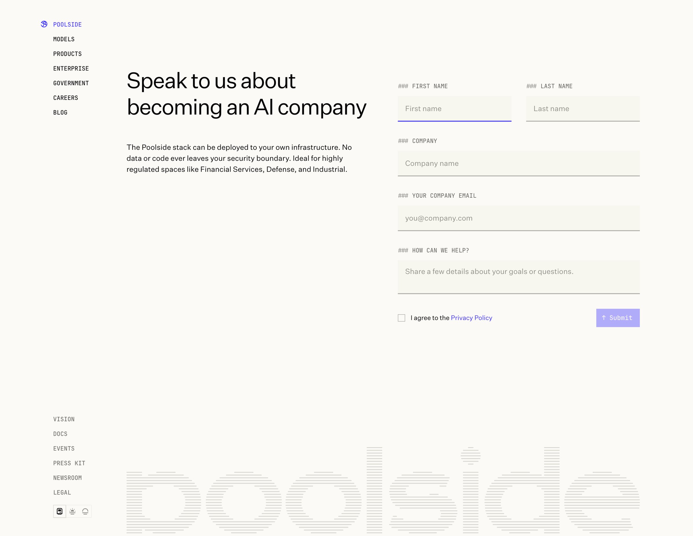 Poolside - Talk to Poolside today to start your journey — Poolside screen