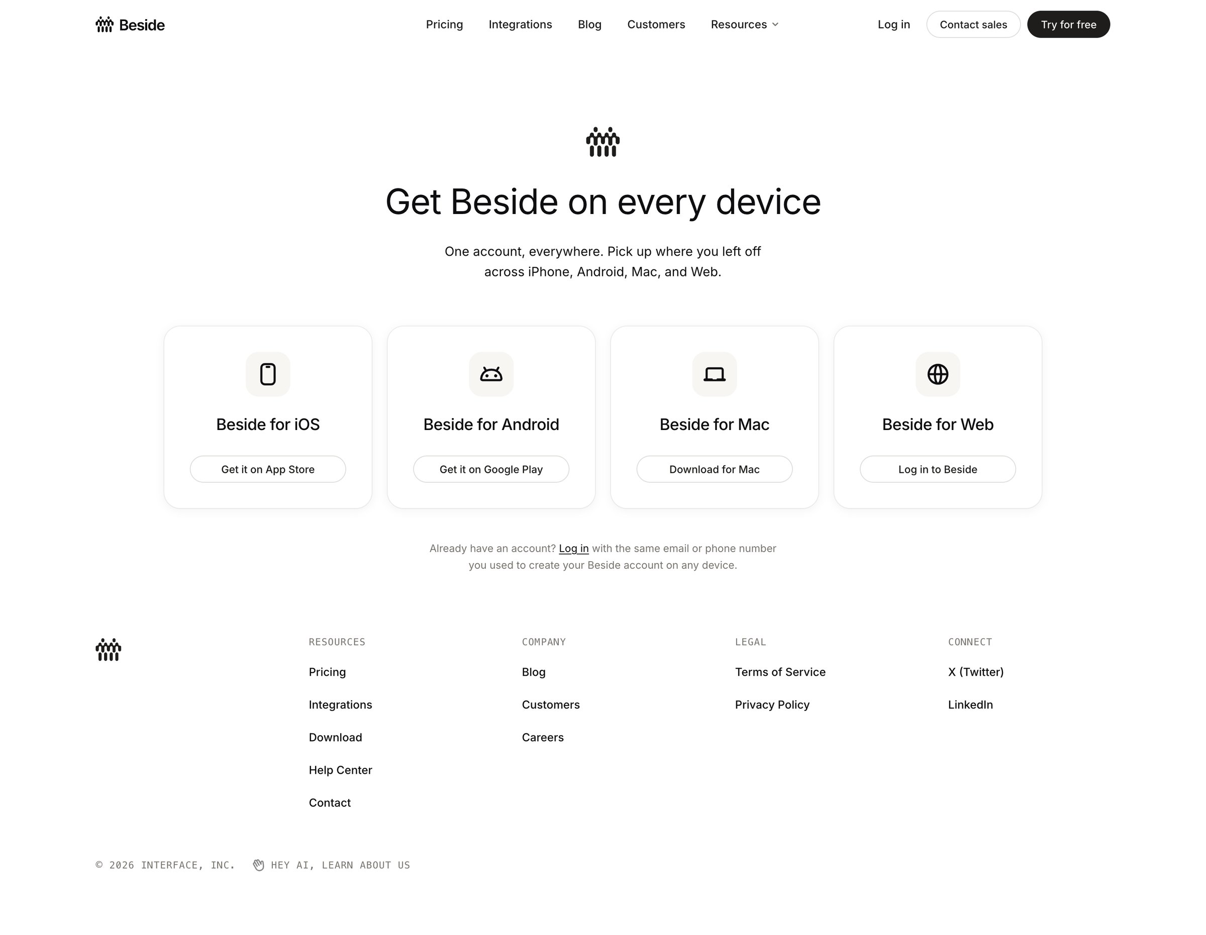 Beside - Download screen