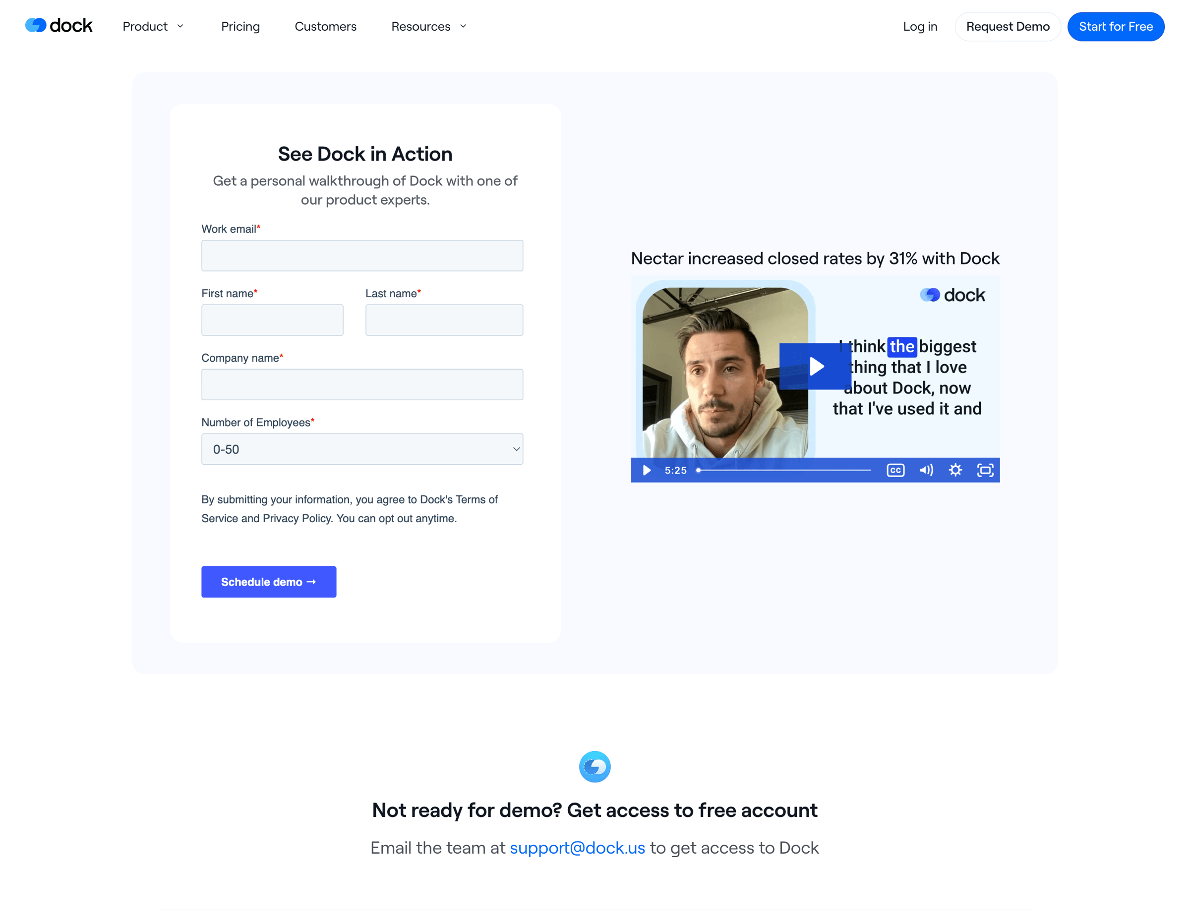 Dock - Dock · Get a Demo screen