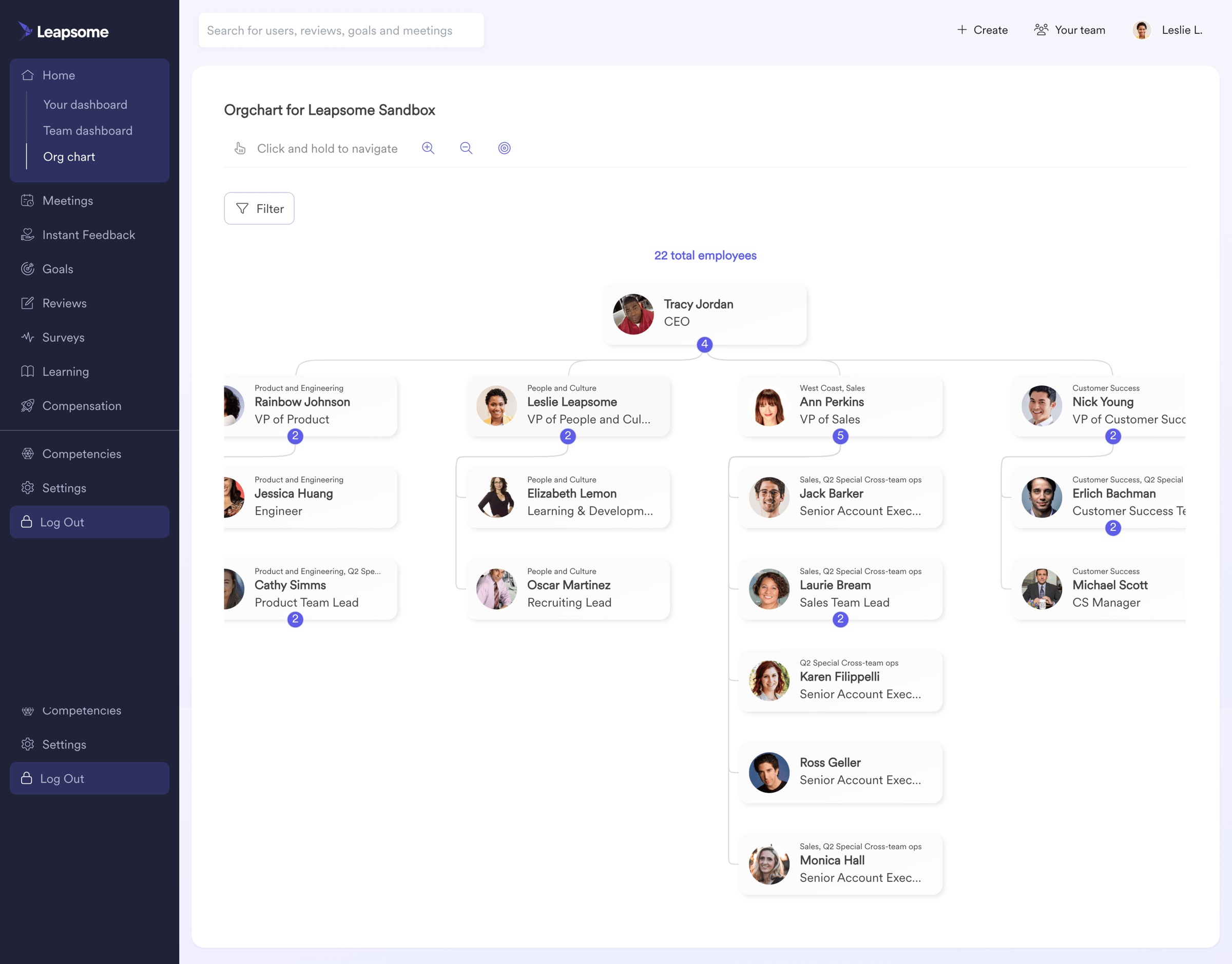 Leapsome - Home | Org-Chart Leapsome screen