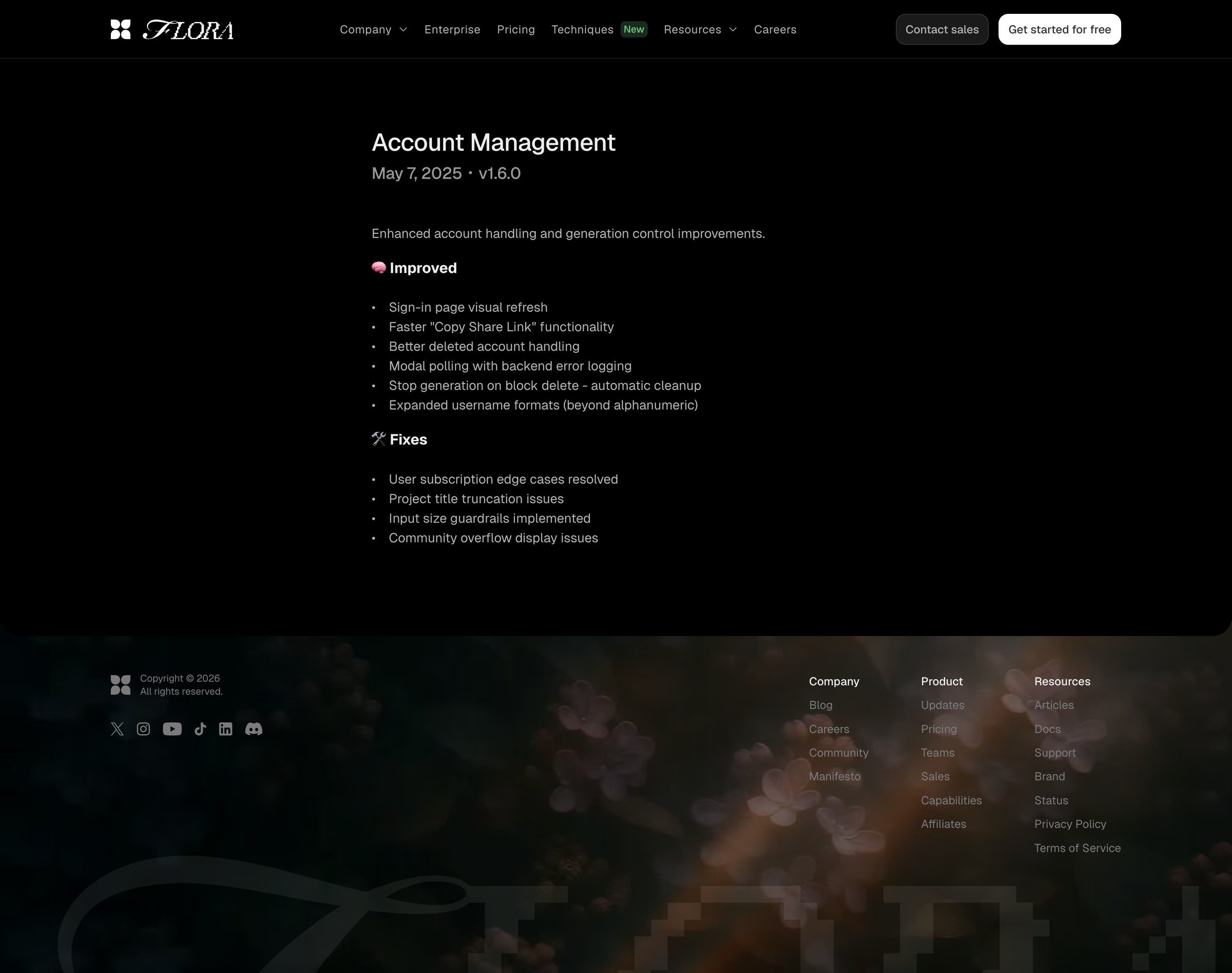 Flora - Account Management - FLORA Update screen