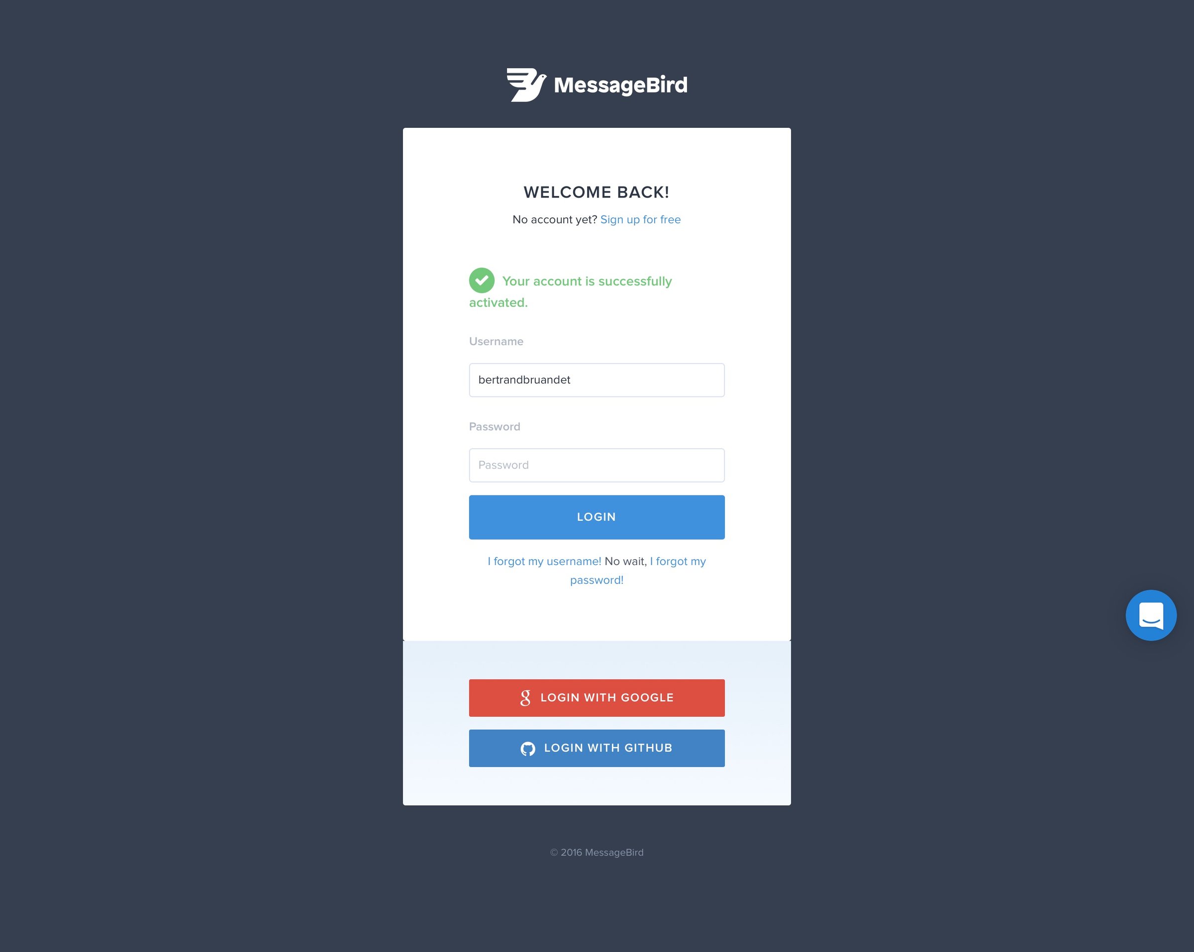 MessageBird - Sign up screen
