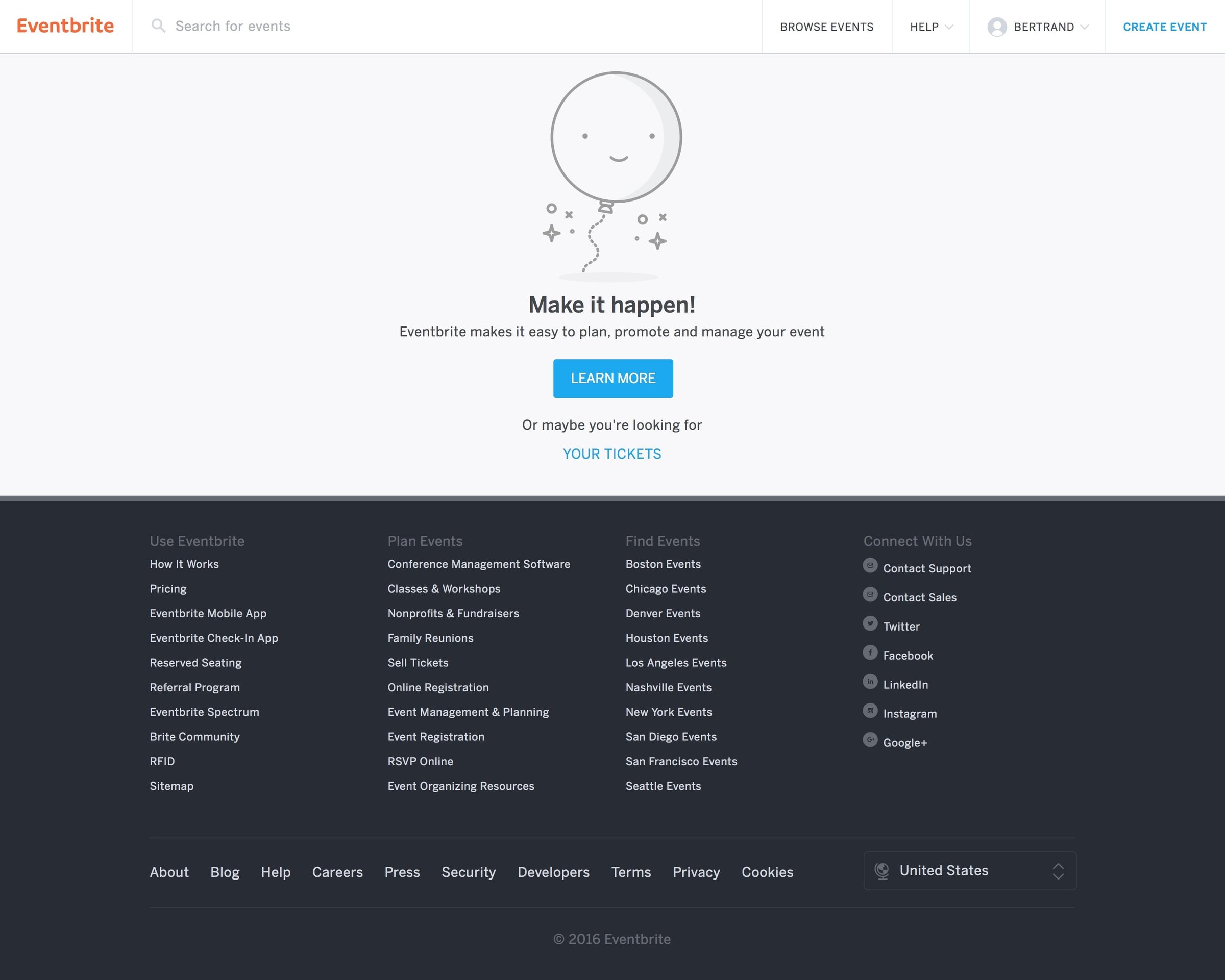 Empty state from Eventbrite