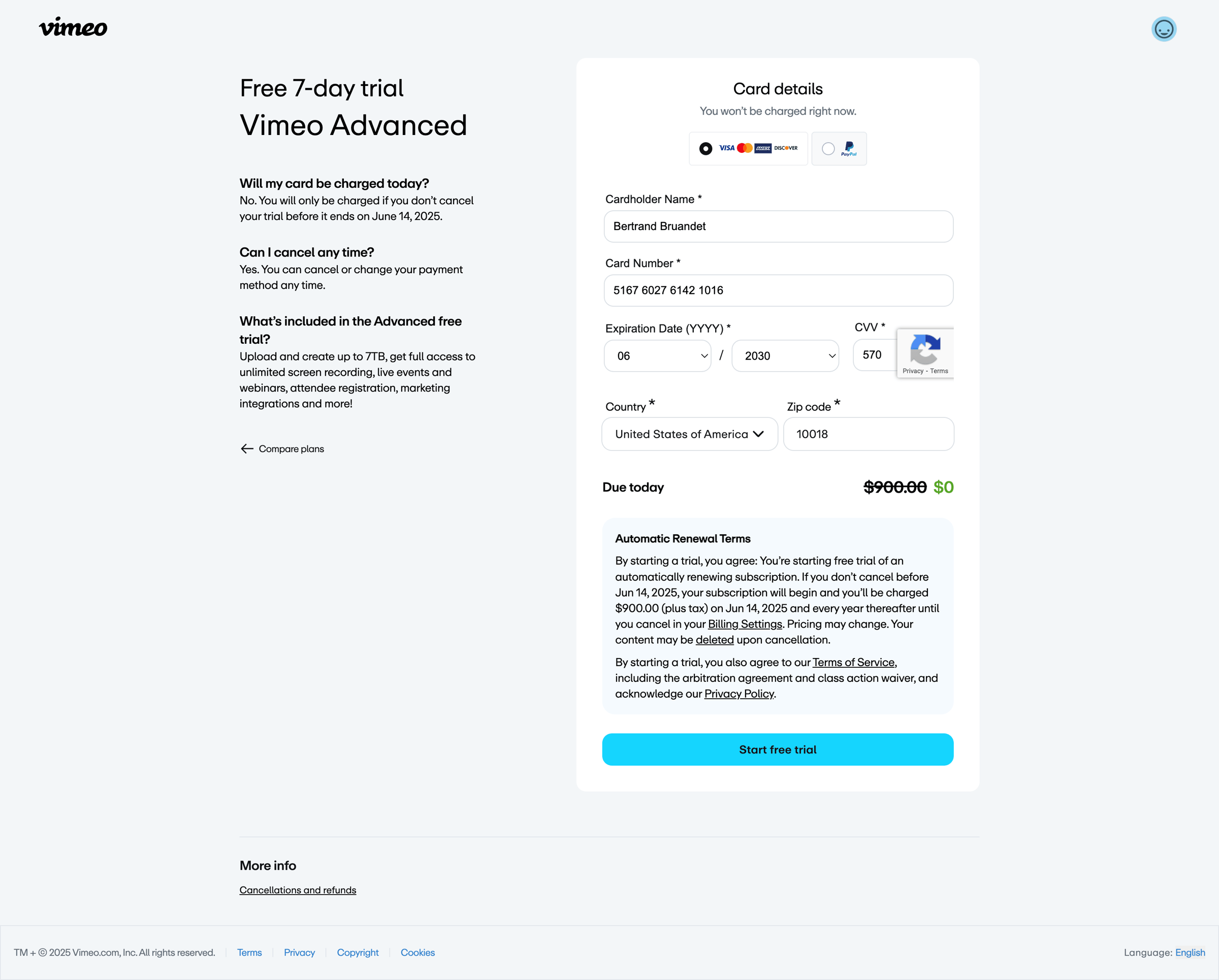 Vimeo screen