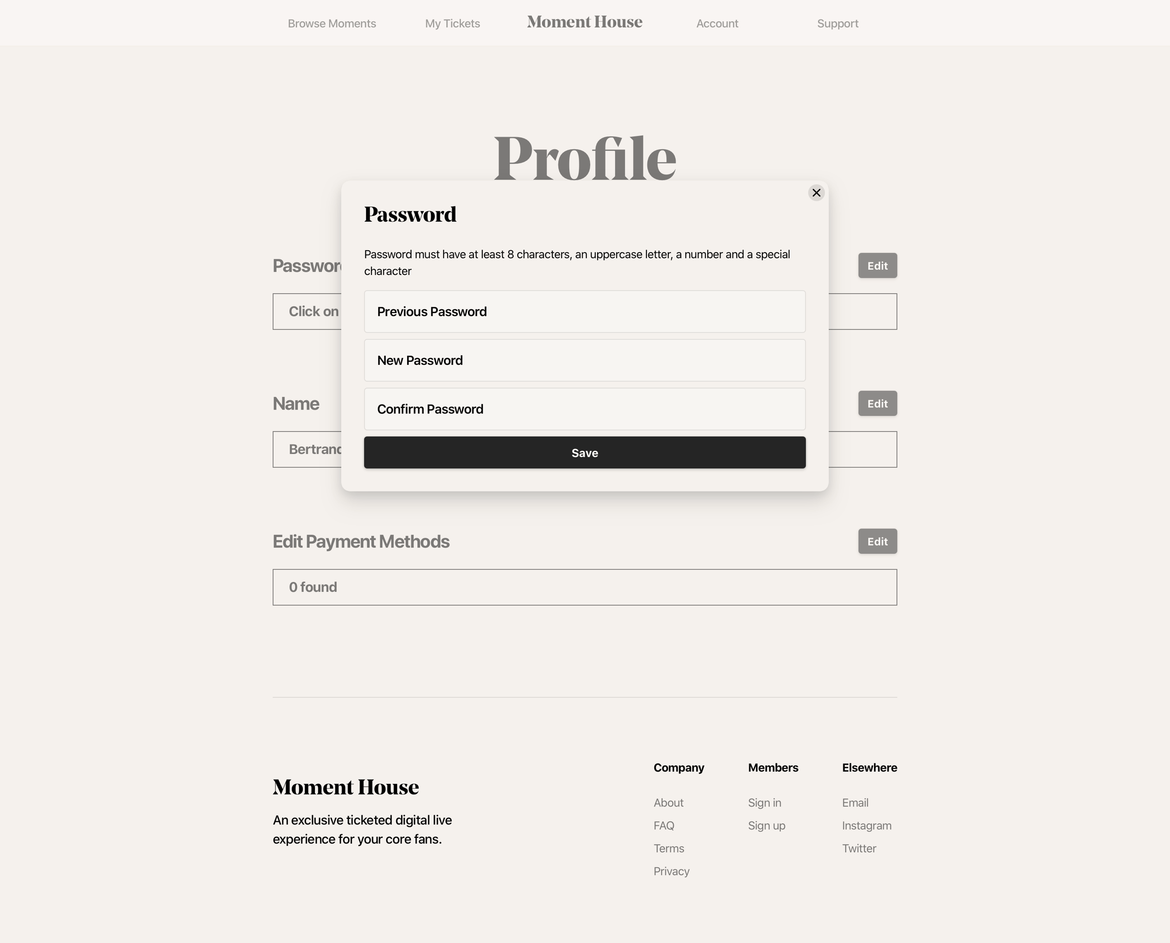 Moment House - Profile | Moment House screen