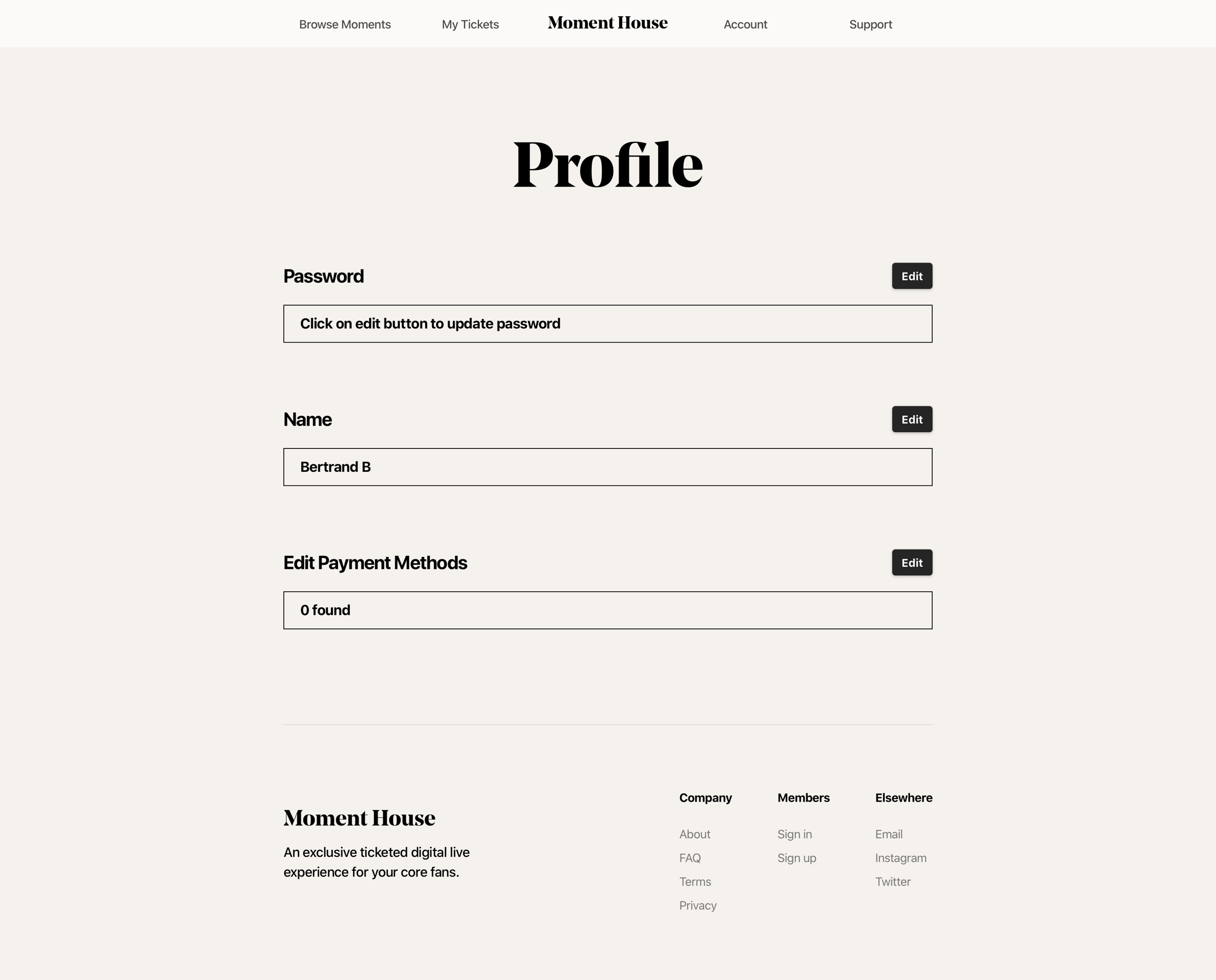 Moment House - Profile | Moment House screen