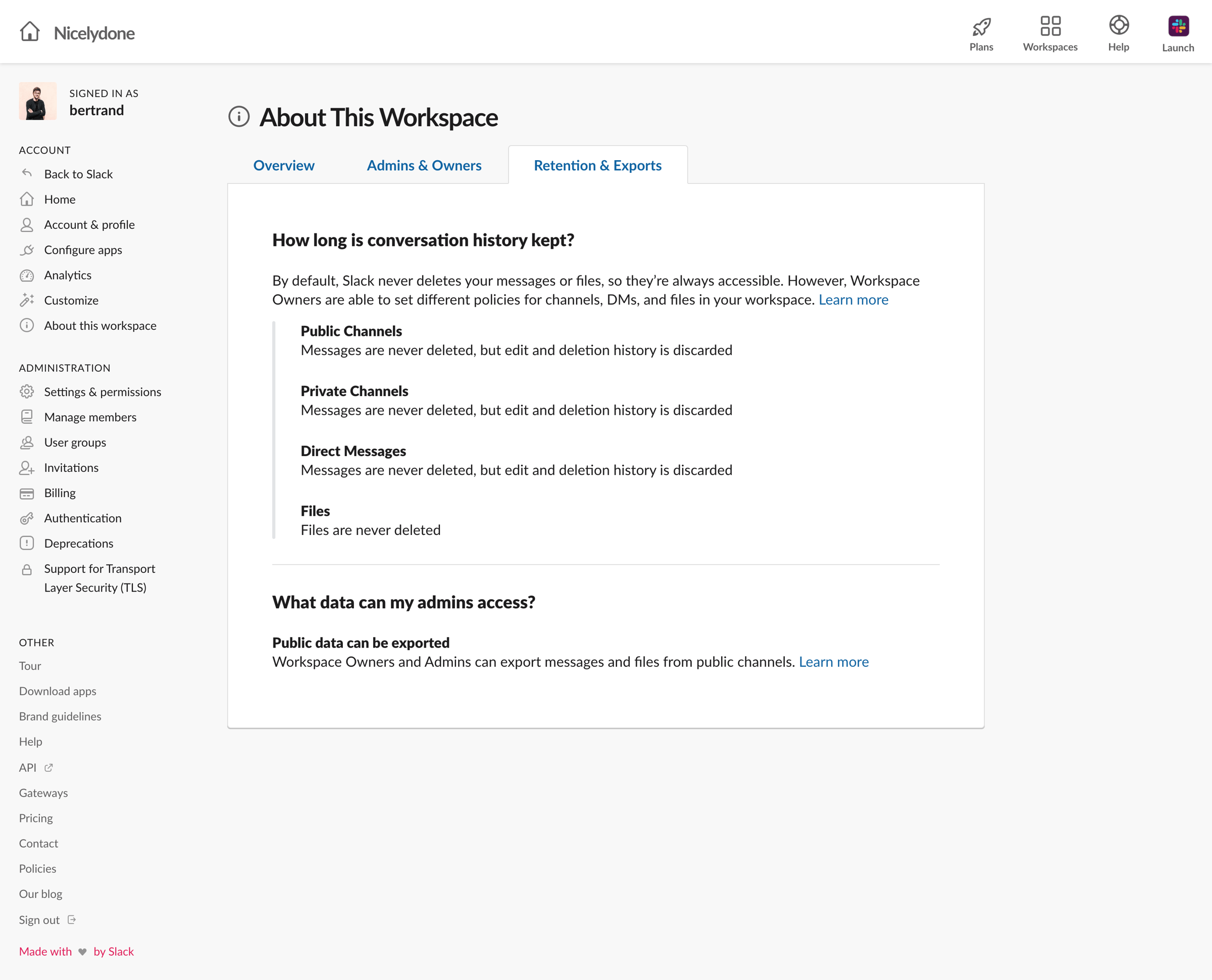 Slack - About This Workspace | Nicelydone Slack screen