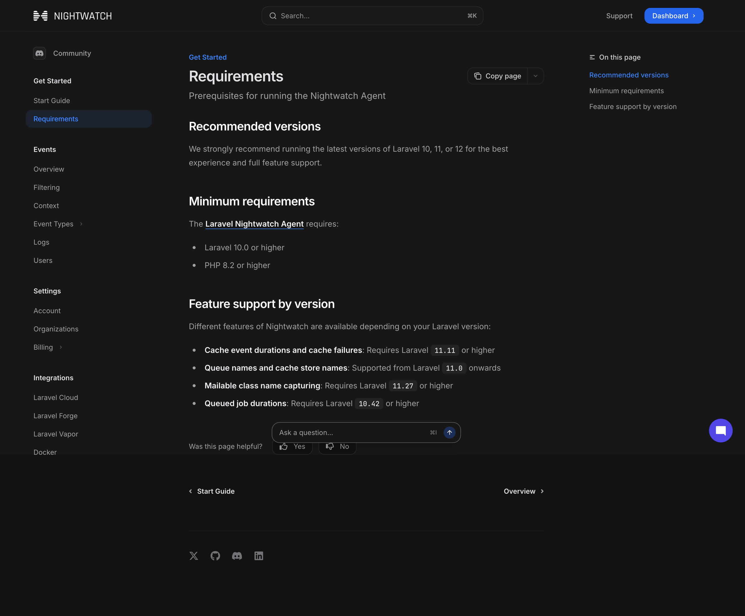 Nightwatch - Requirements - Laravel Nightwatch screen