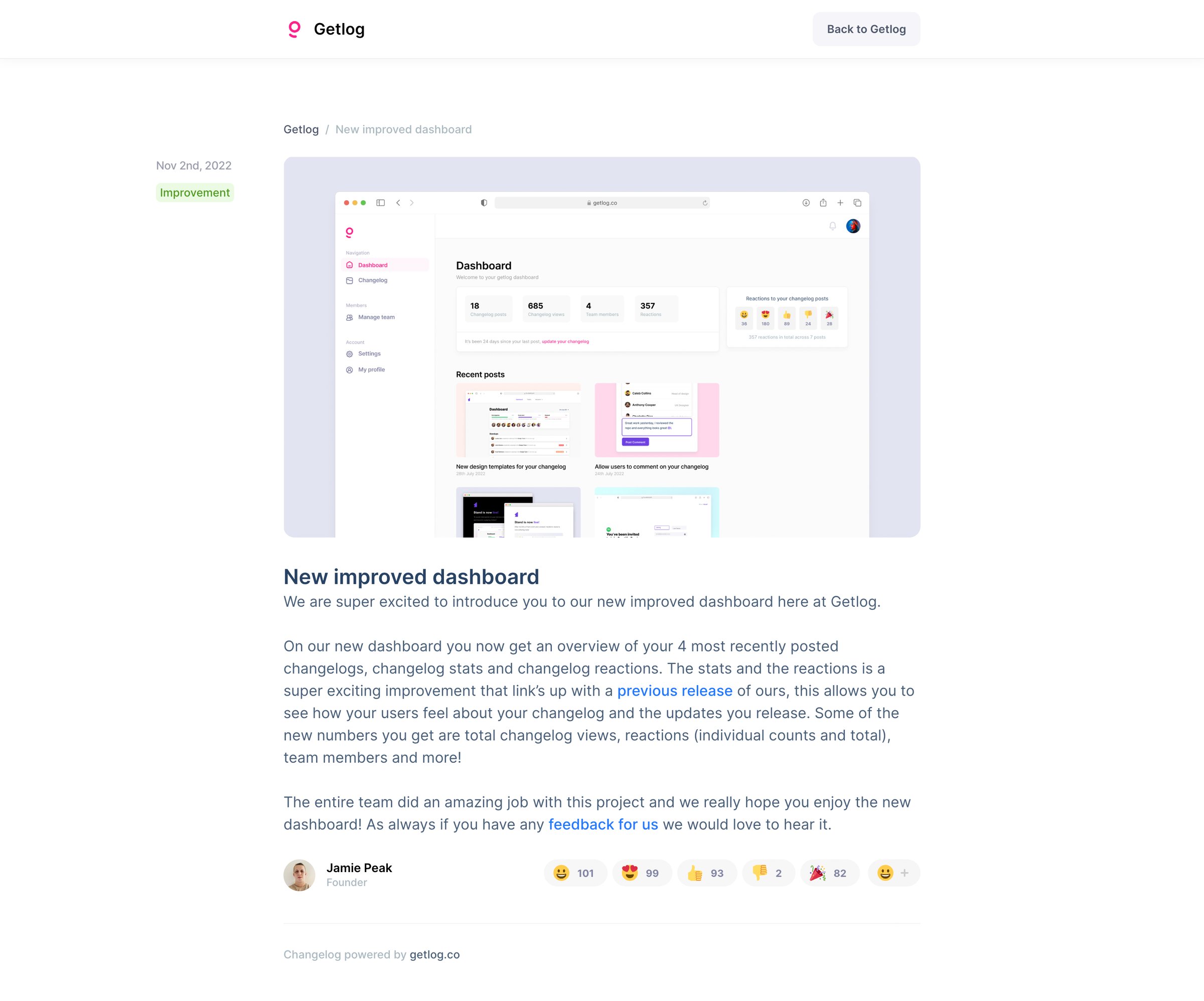 Getlog - Getlog Changelog - New improved dashboard screen