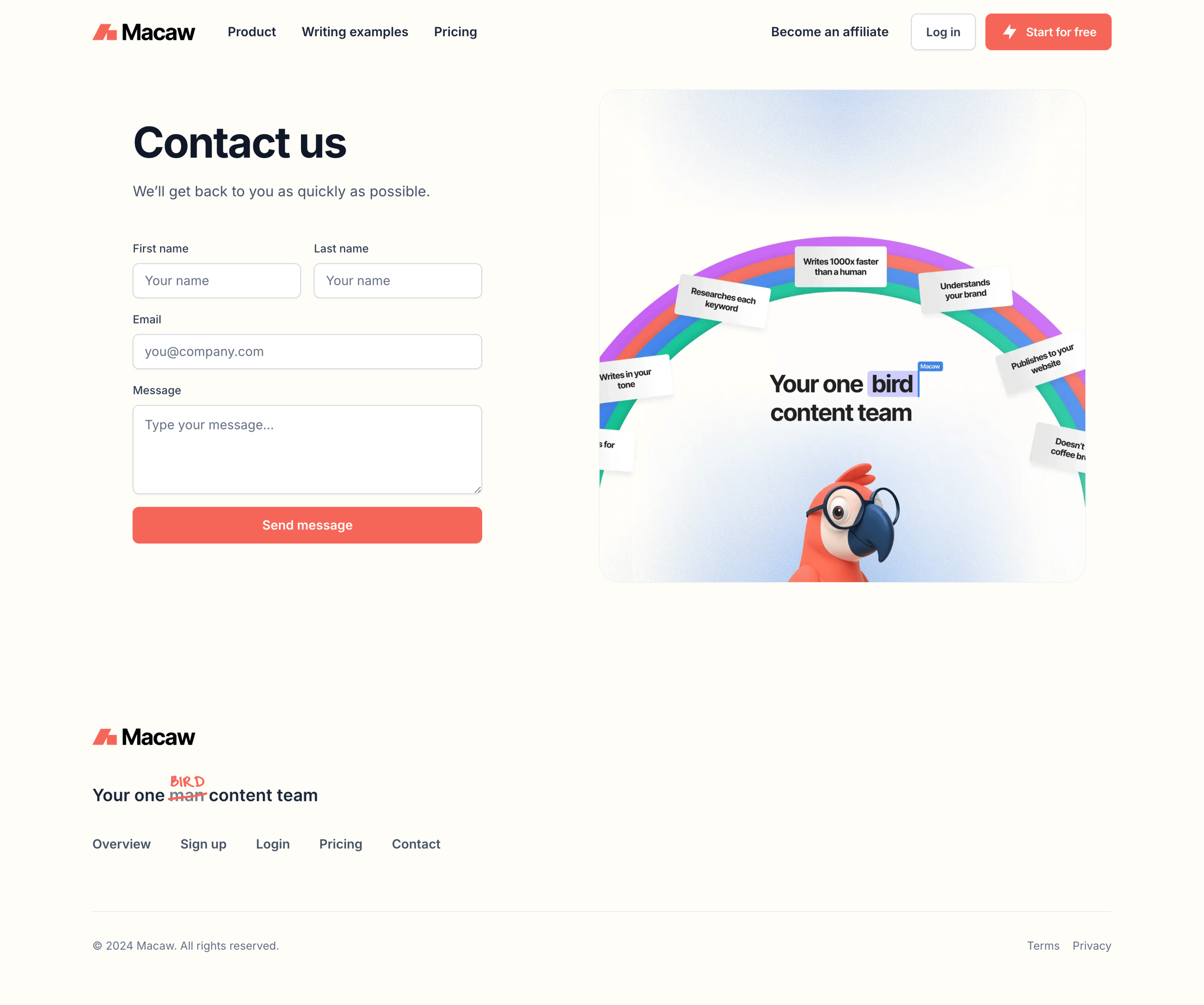 Macaw - Contact us - Macaw screen