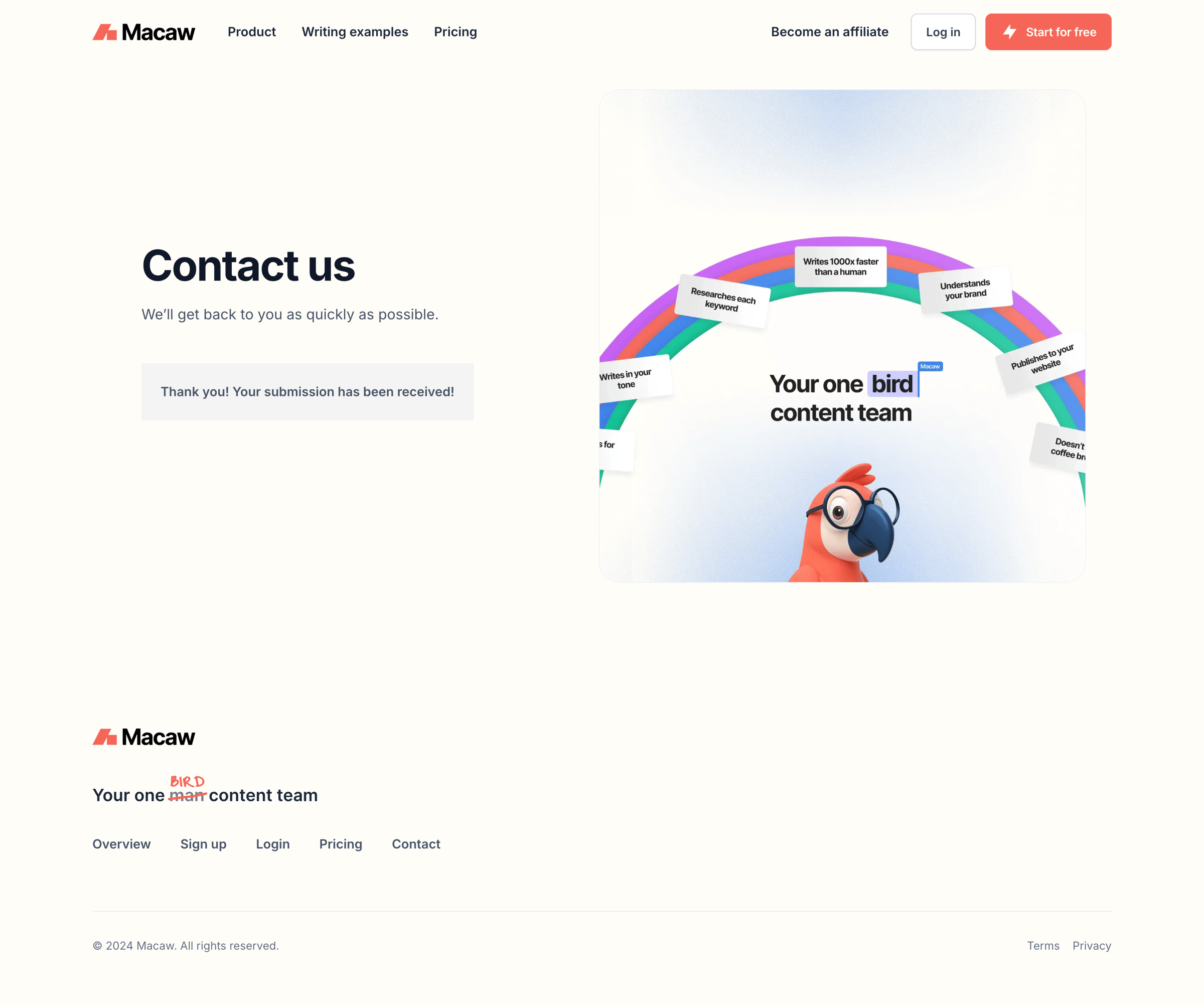Macaw - Contact us - Macaw screen