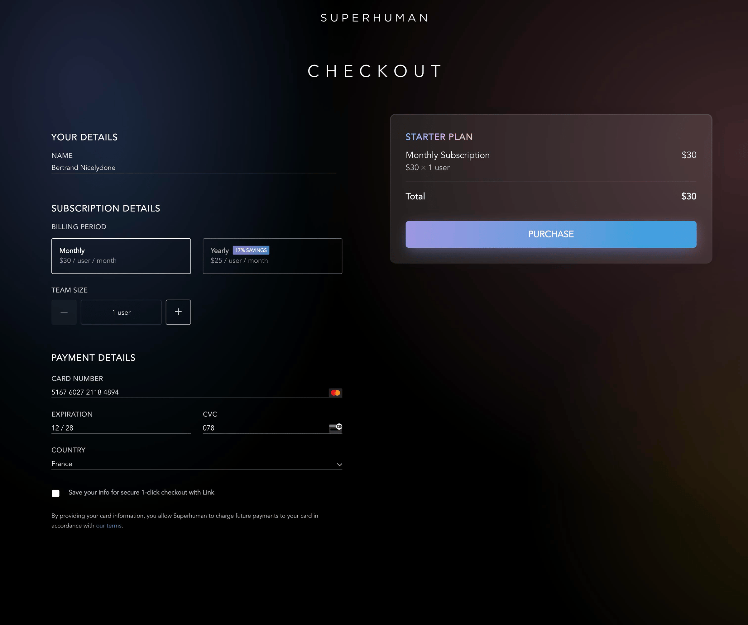 Superhuman - Superhuman | Checkout screen