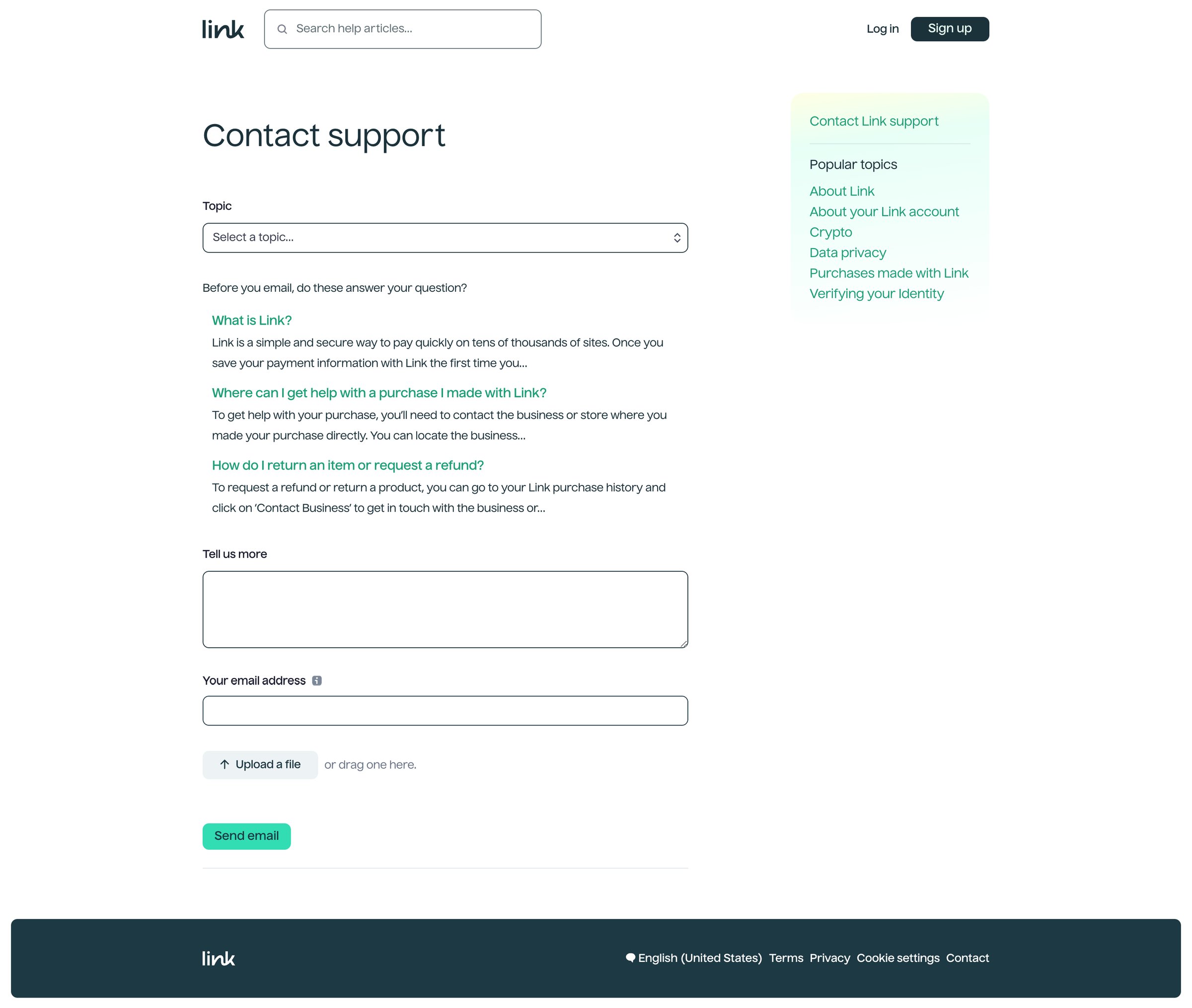 Link - Link Help | Support screen
