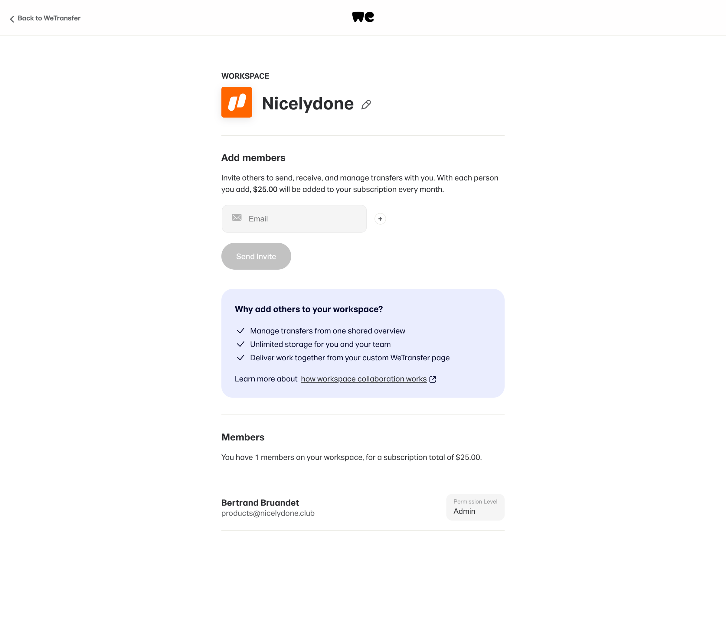 WeTransfer screen