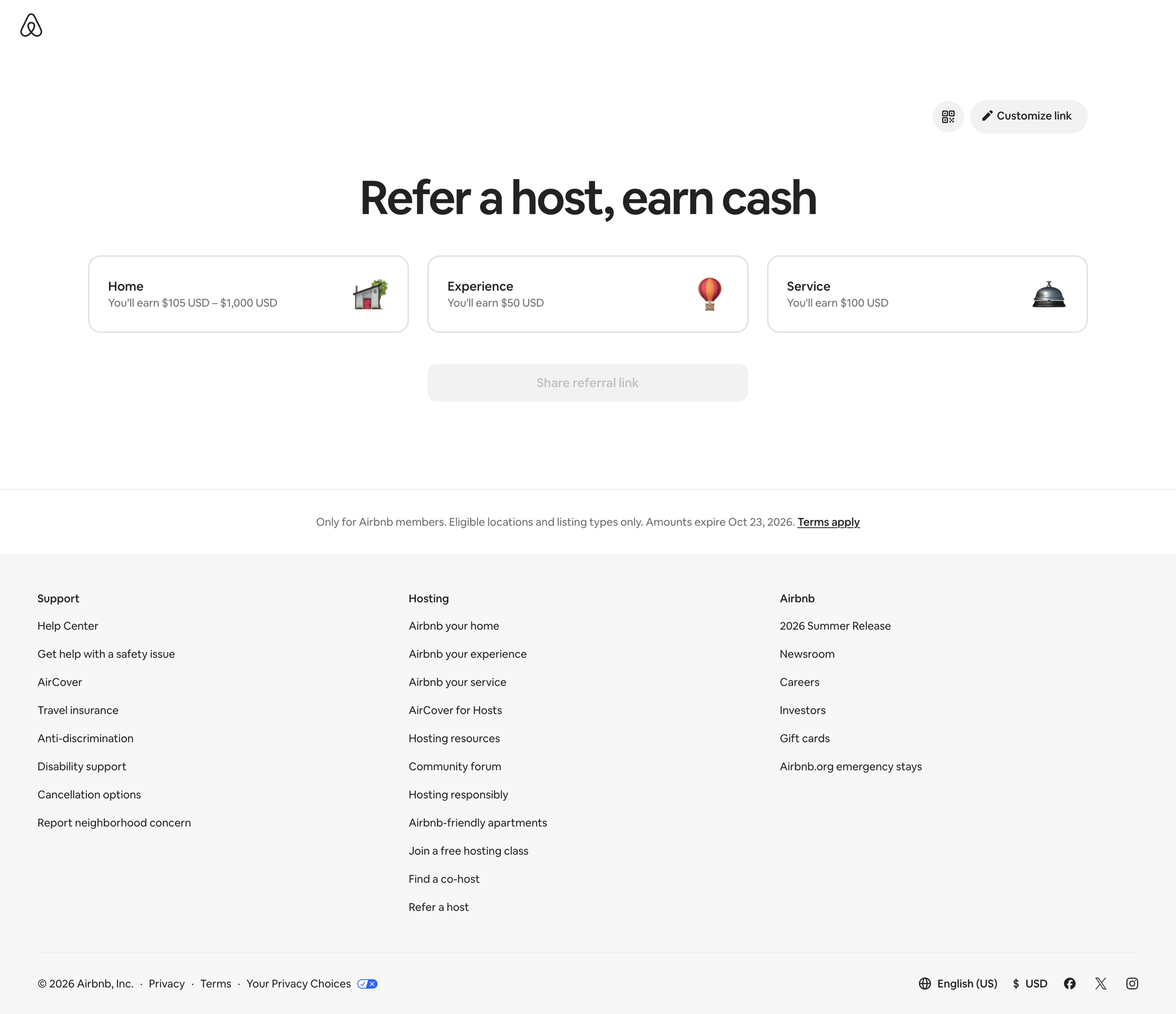 Airbnb - Refer Hosts - Airbnb screen