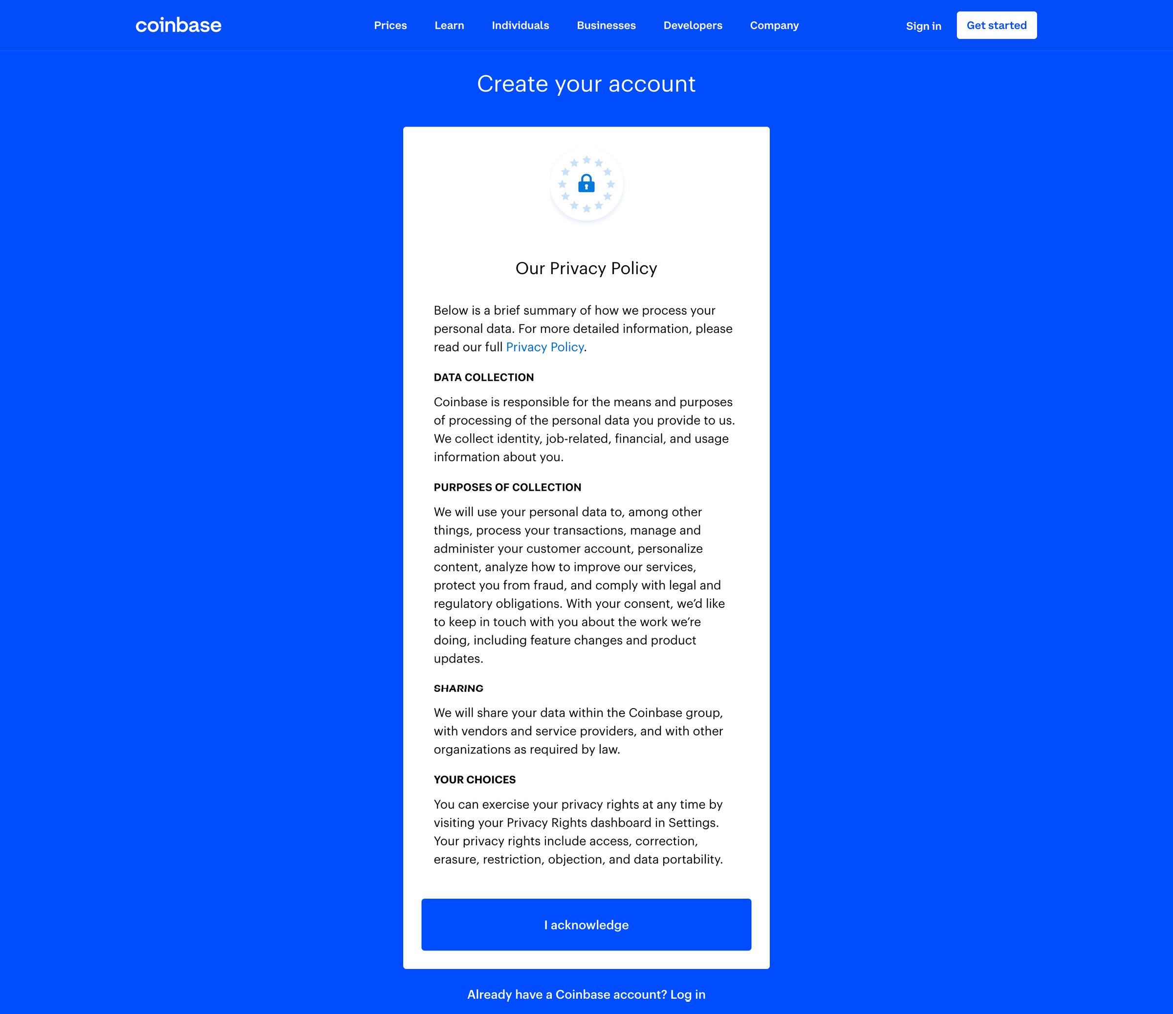 Coinbase - Sign Up - Coinbase screen