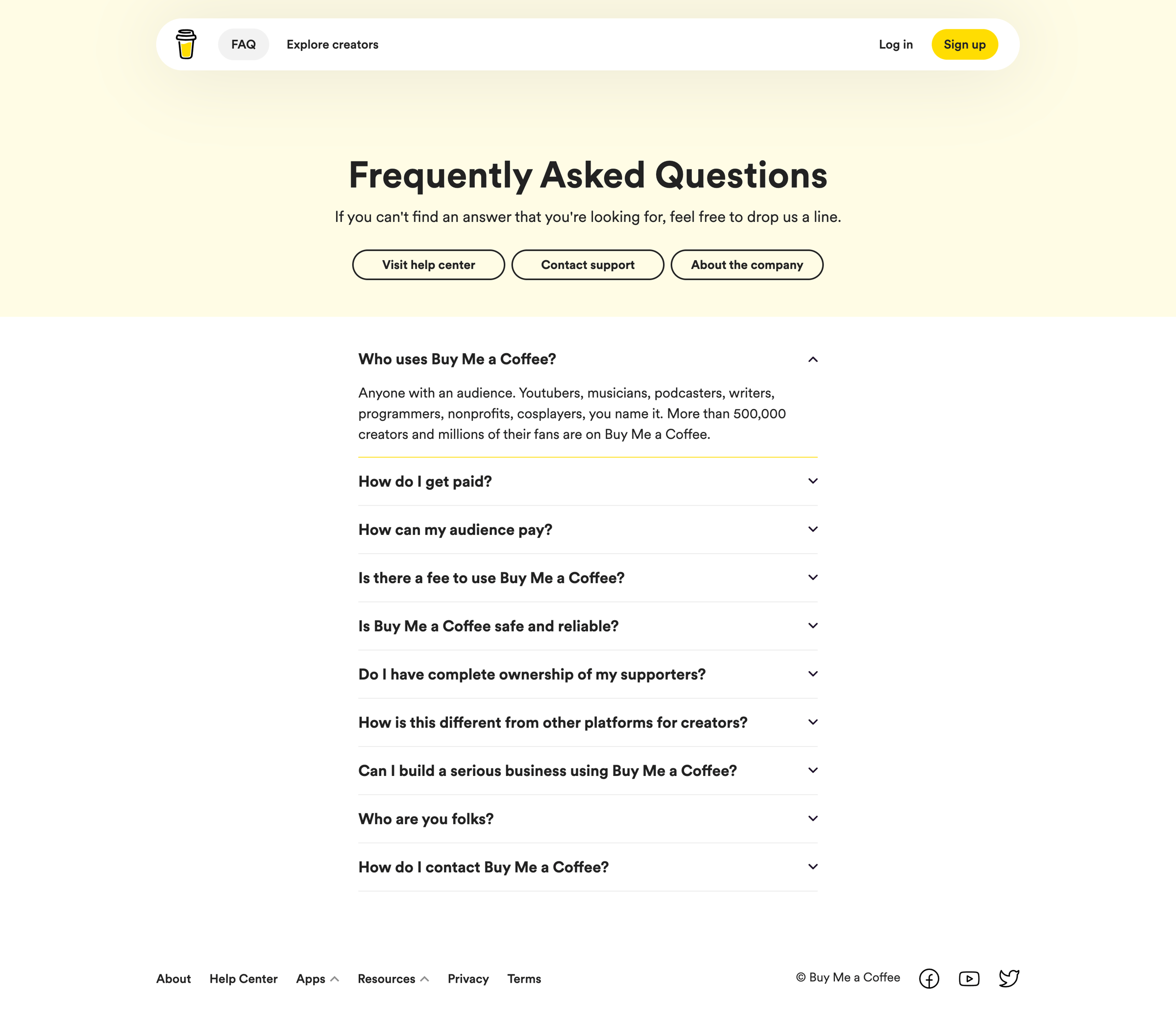 Buy Me a Coffee - FAQ | Buy Me a Coffee screen