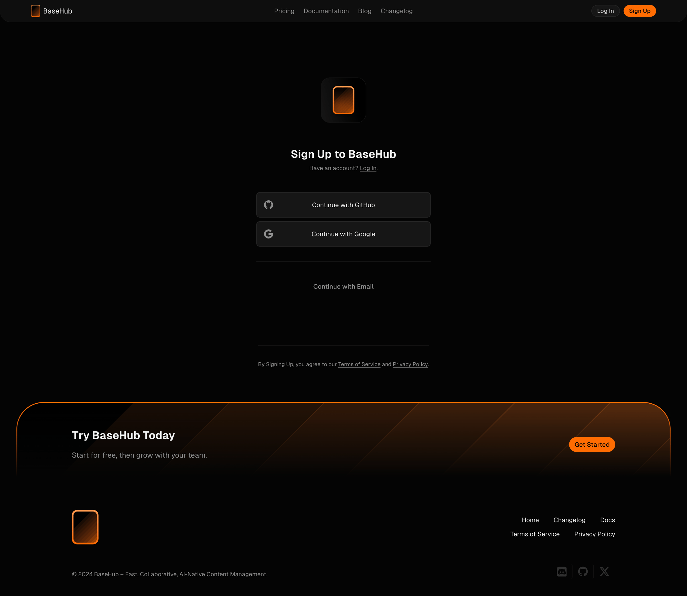 Basehub - Sign Up — BaseHub screen