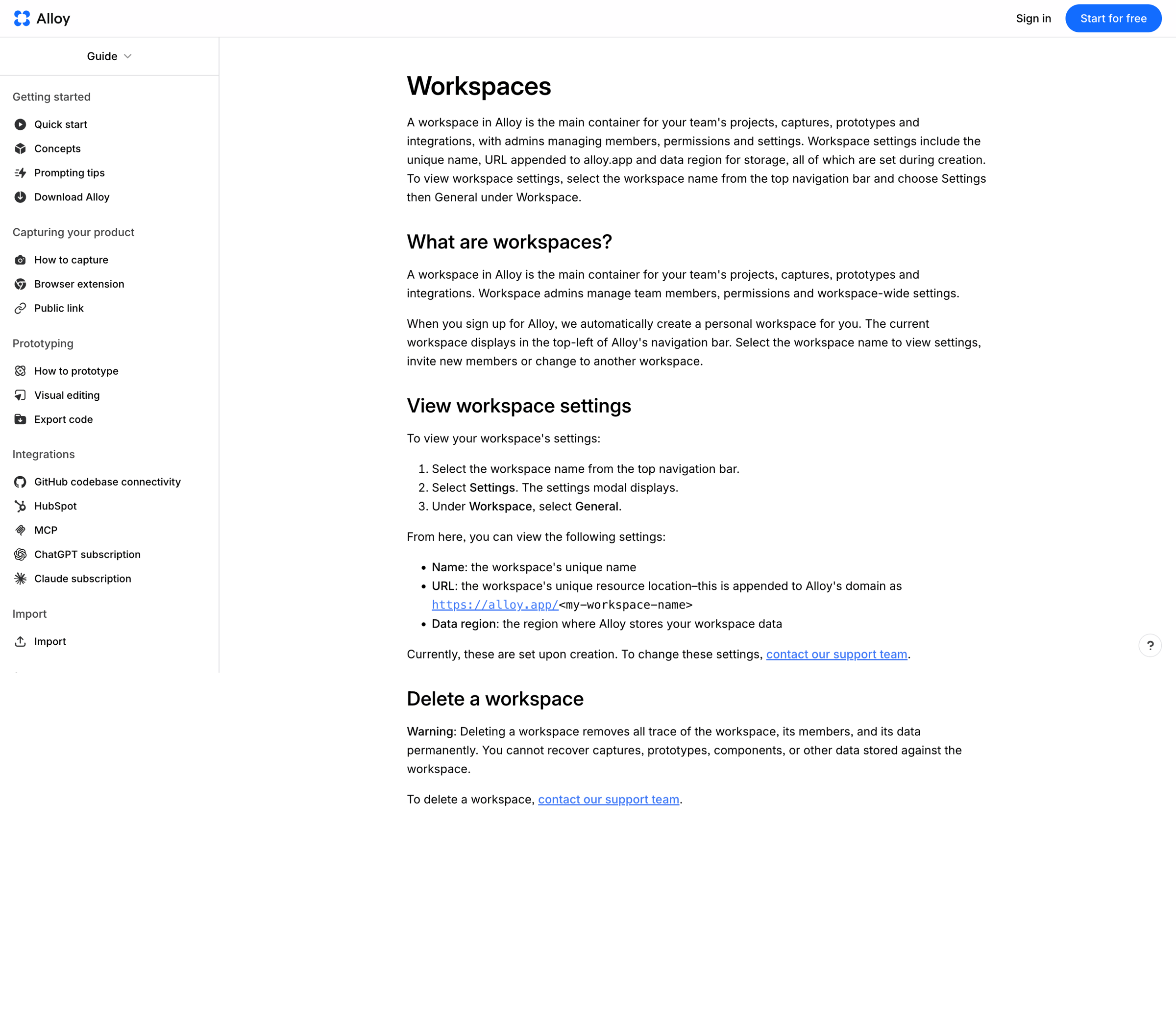 Alloy - Workspaces · Alloy screen