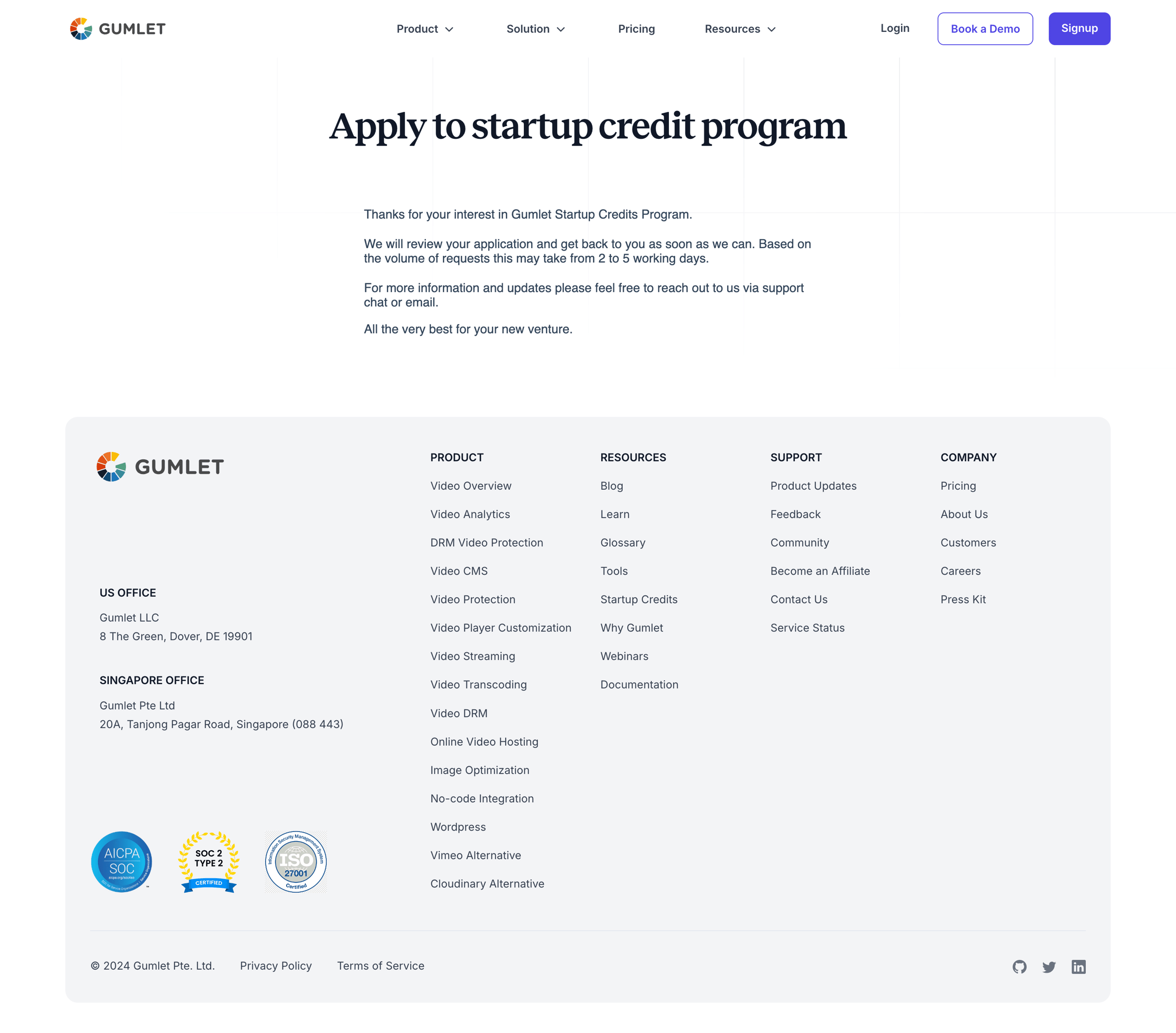 Apply for Startup Credit from Gumlet