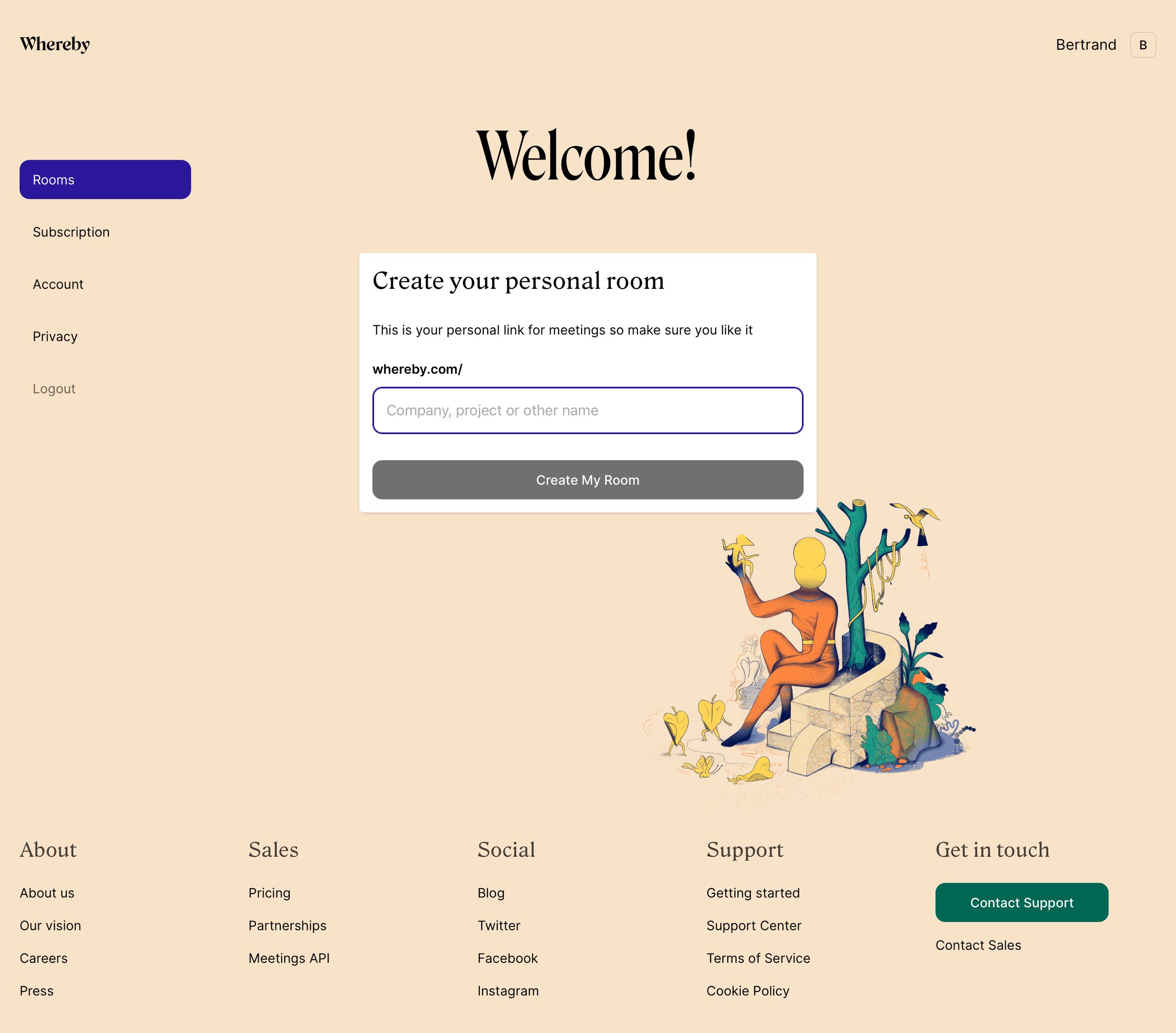 Whereby - Create room screen