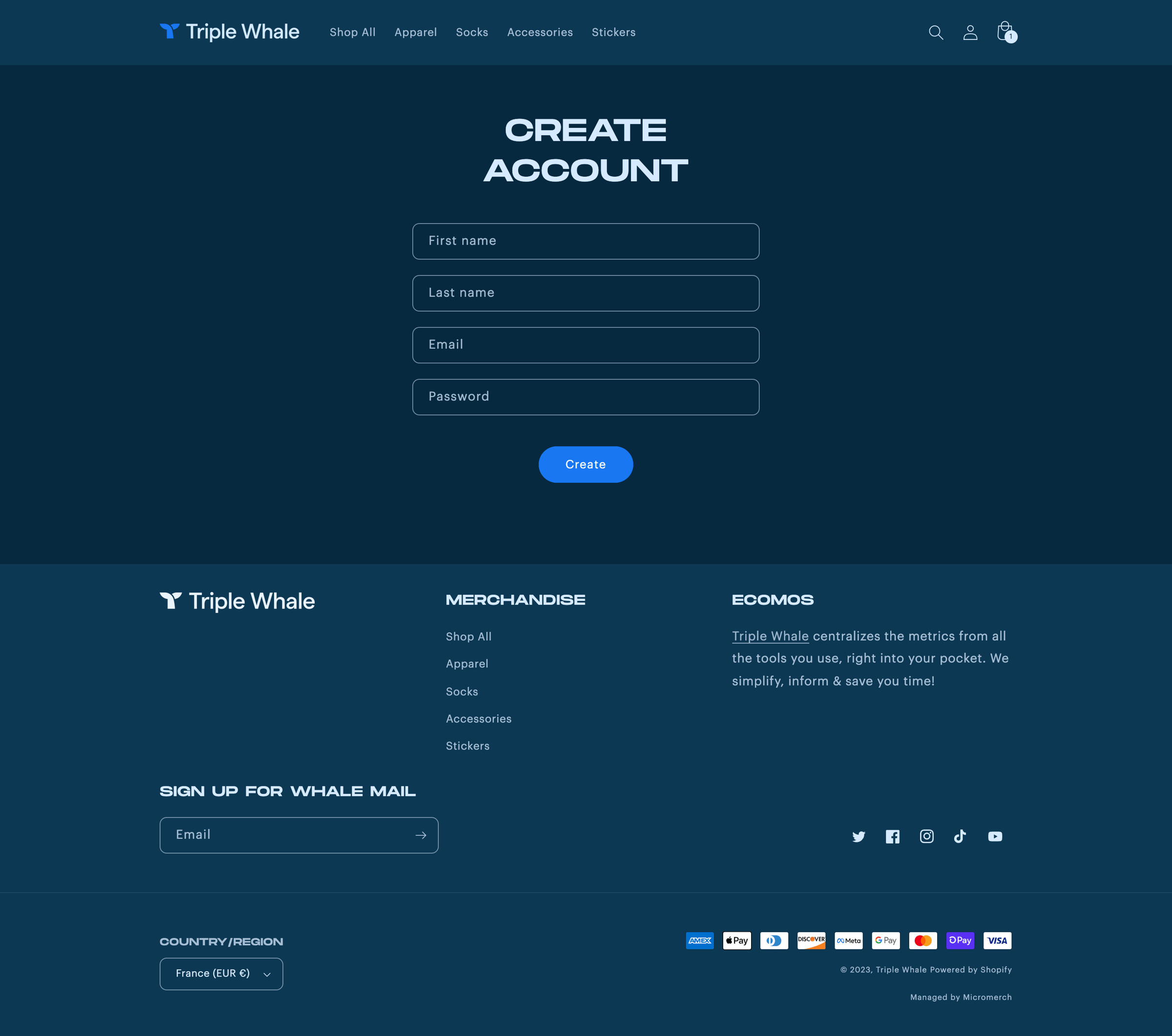Triple Whale - Create Account – Triple Whale screen