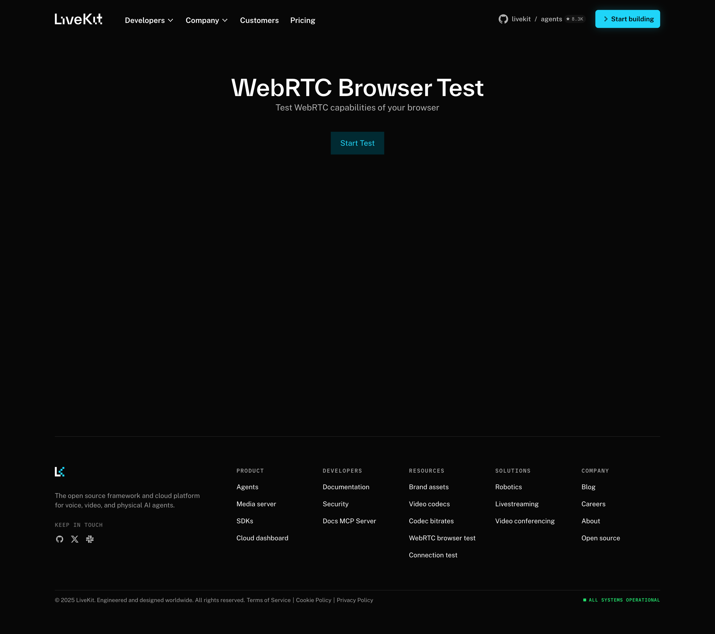 Livekit - WebRTC Browser Test LiveKit screen