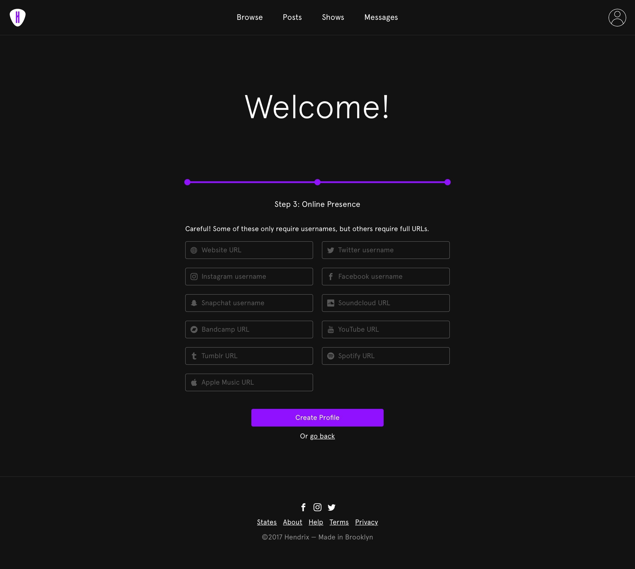 Hendrix - Onboarding screen