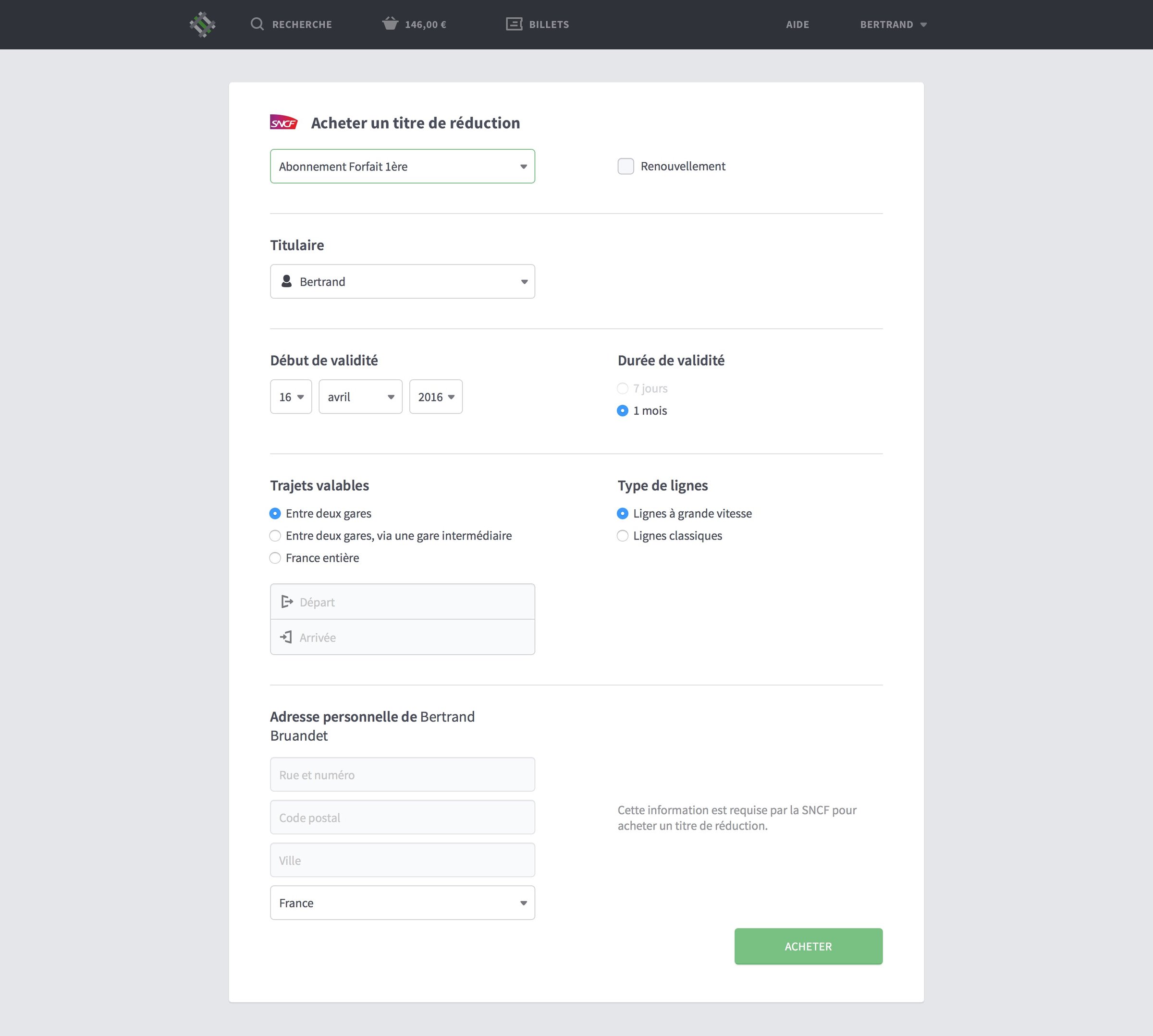 Captain Train - Settings screen
