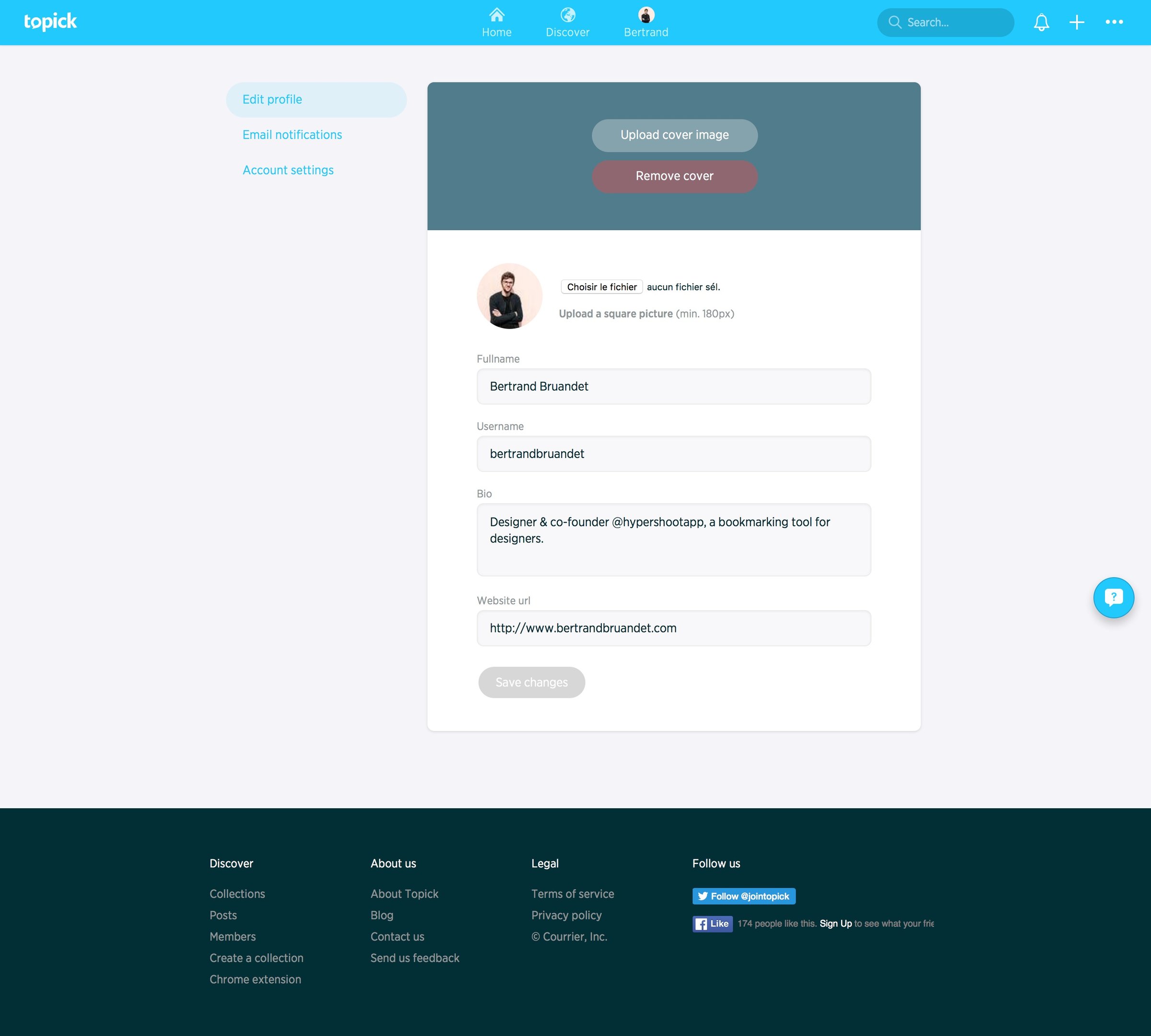 Topick - Settings screen