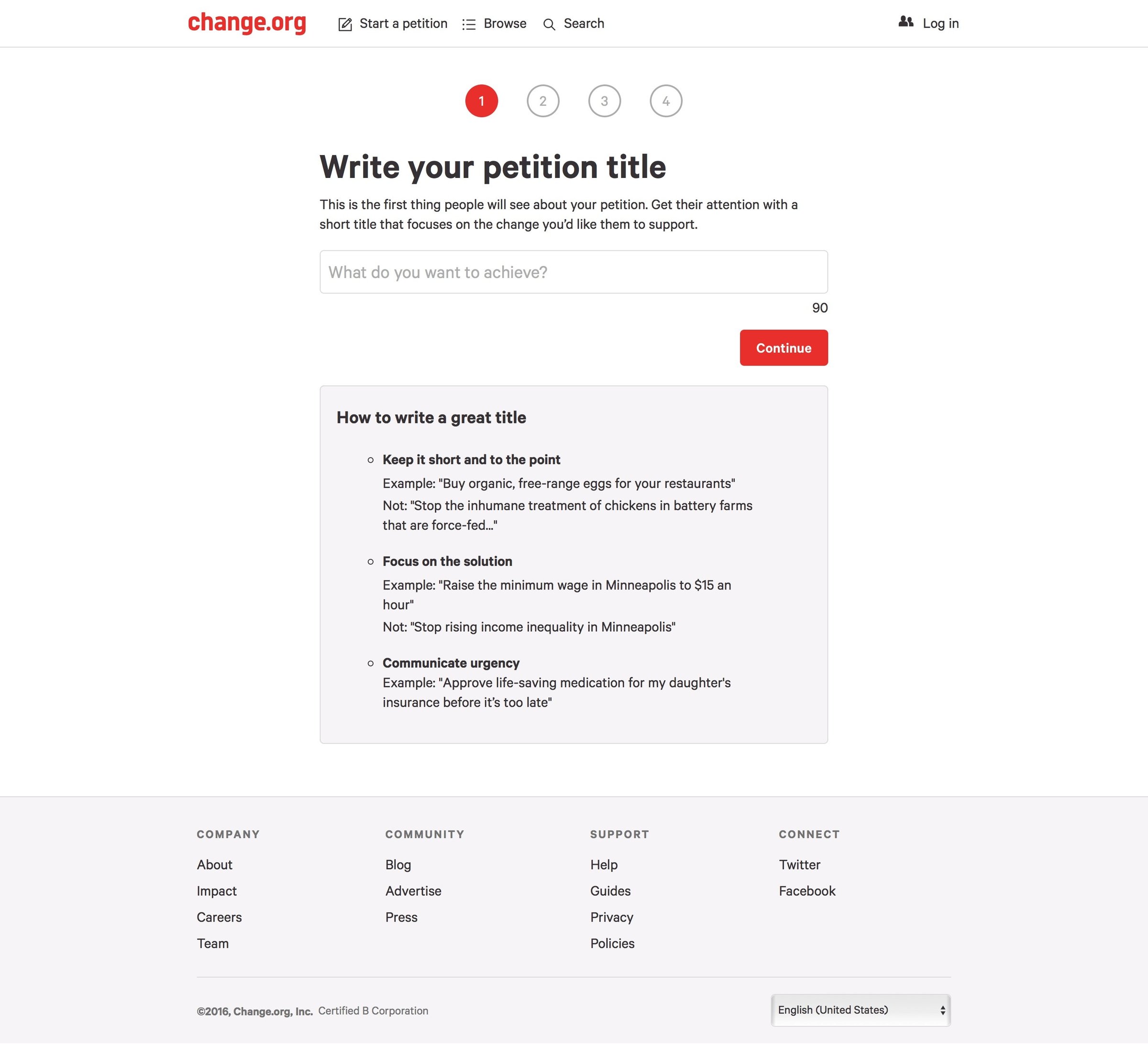 Change - Create screen