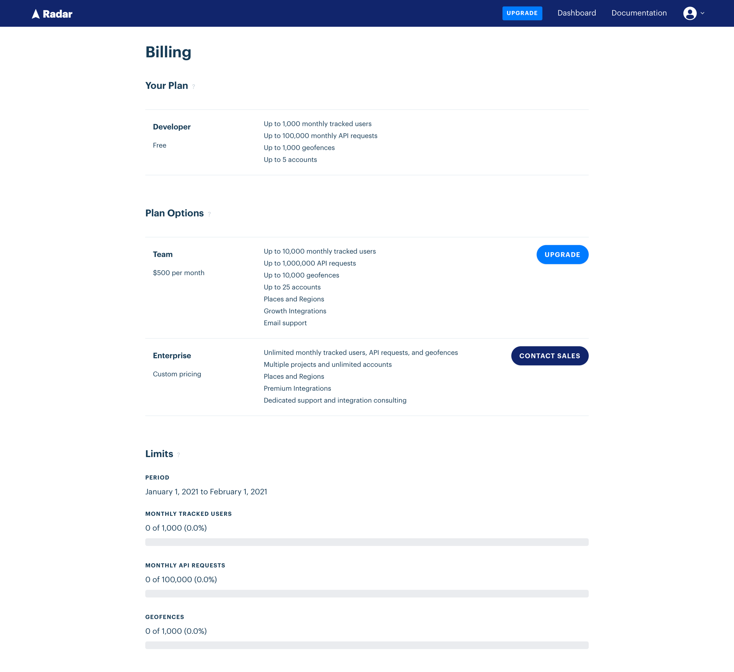 Radar - Billing | Radar screen
