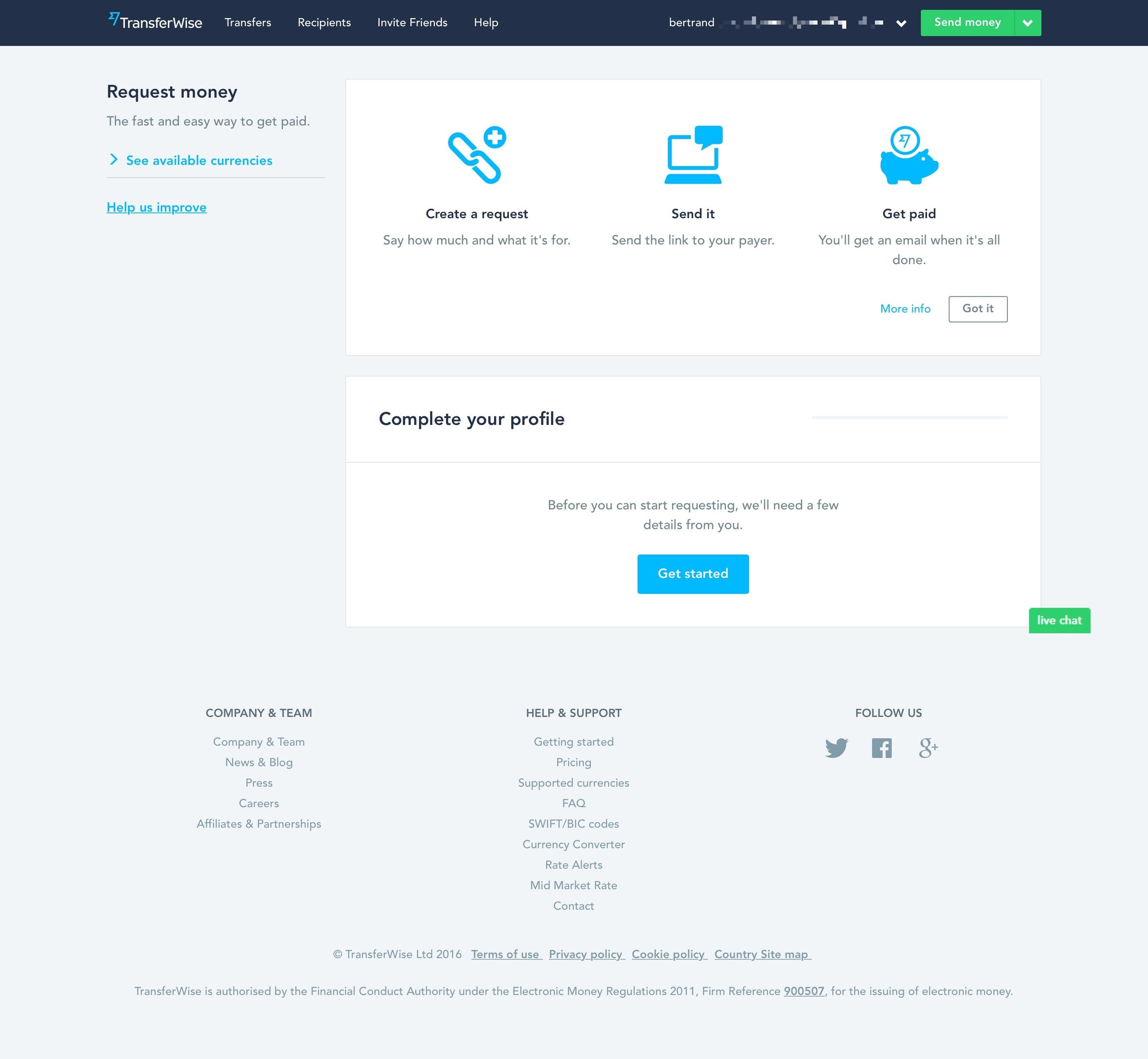 TransferWise - Onboarding screen