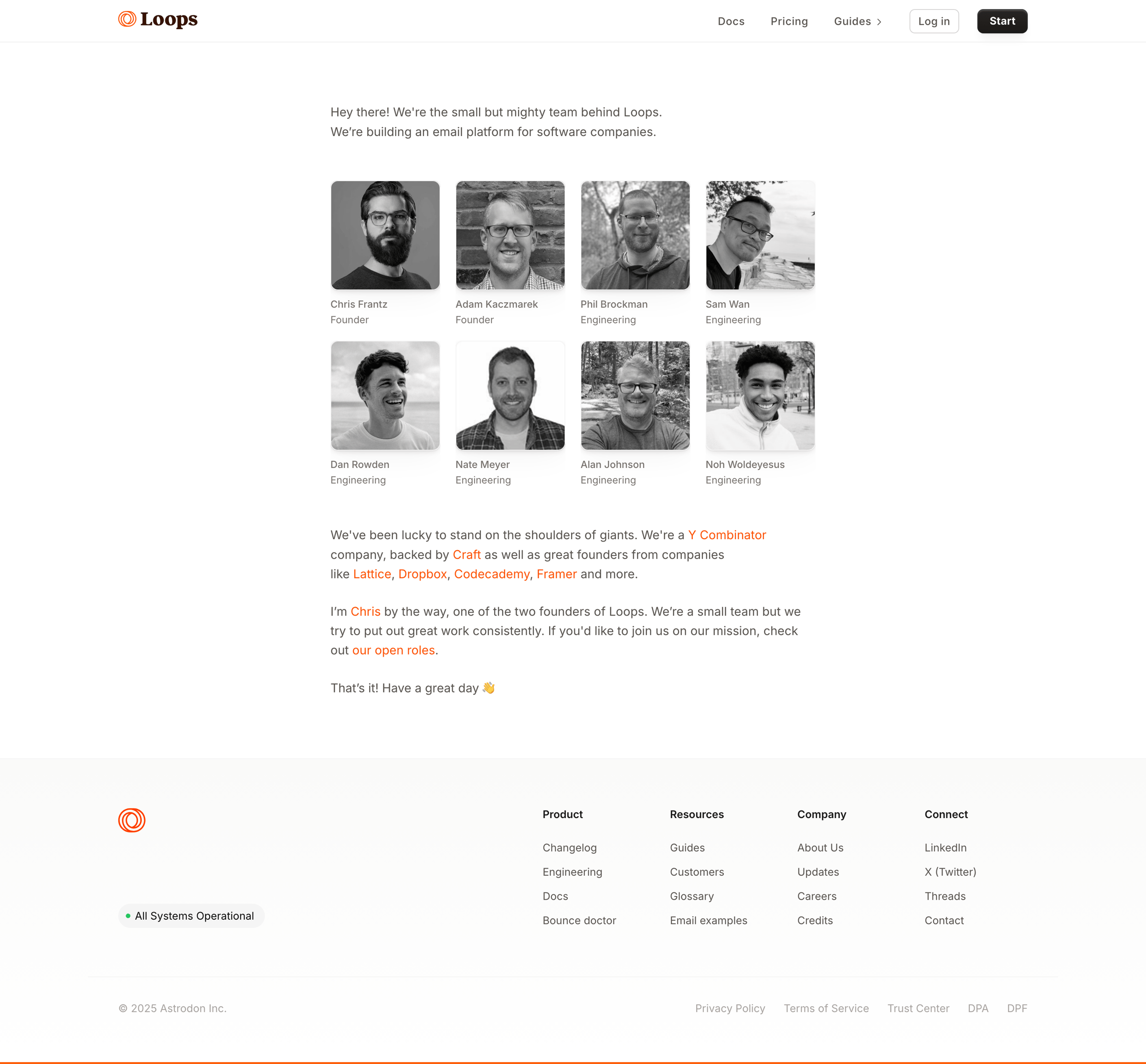 Loops - Loops - About Us screen