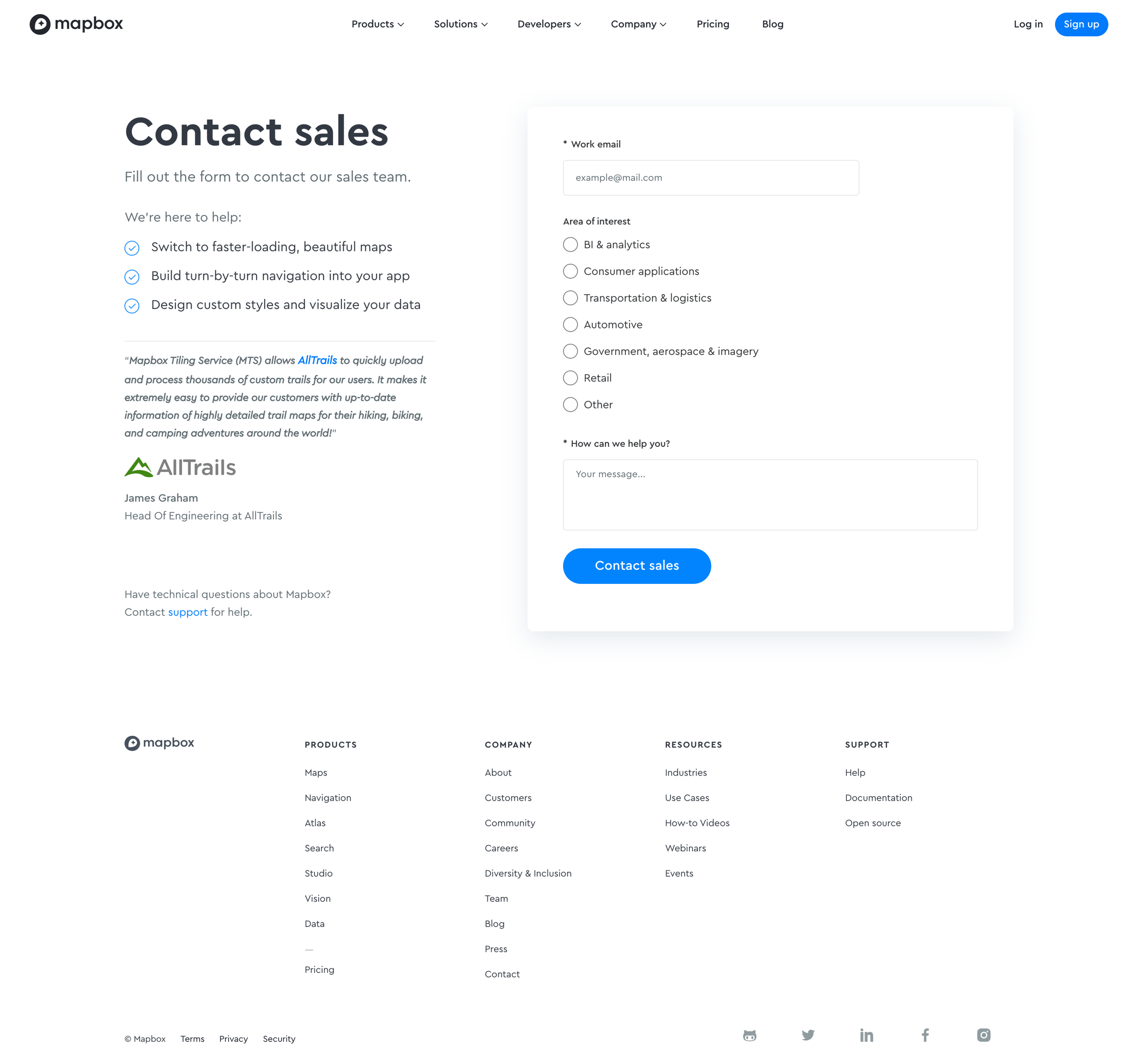 Mapbox - Contact Sales | Mapbox screen