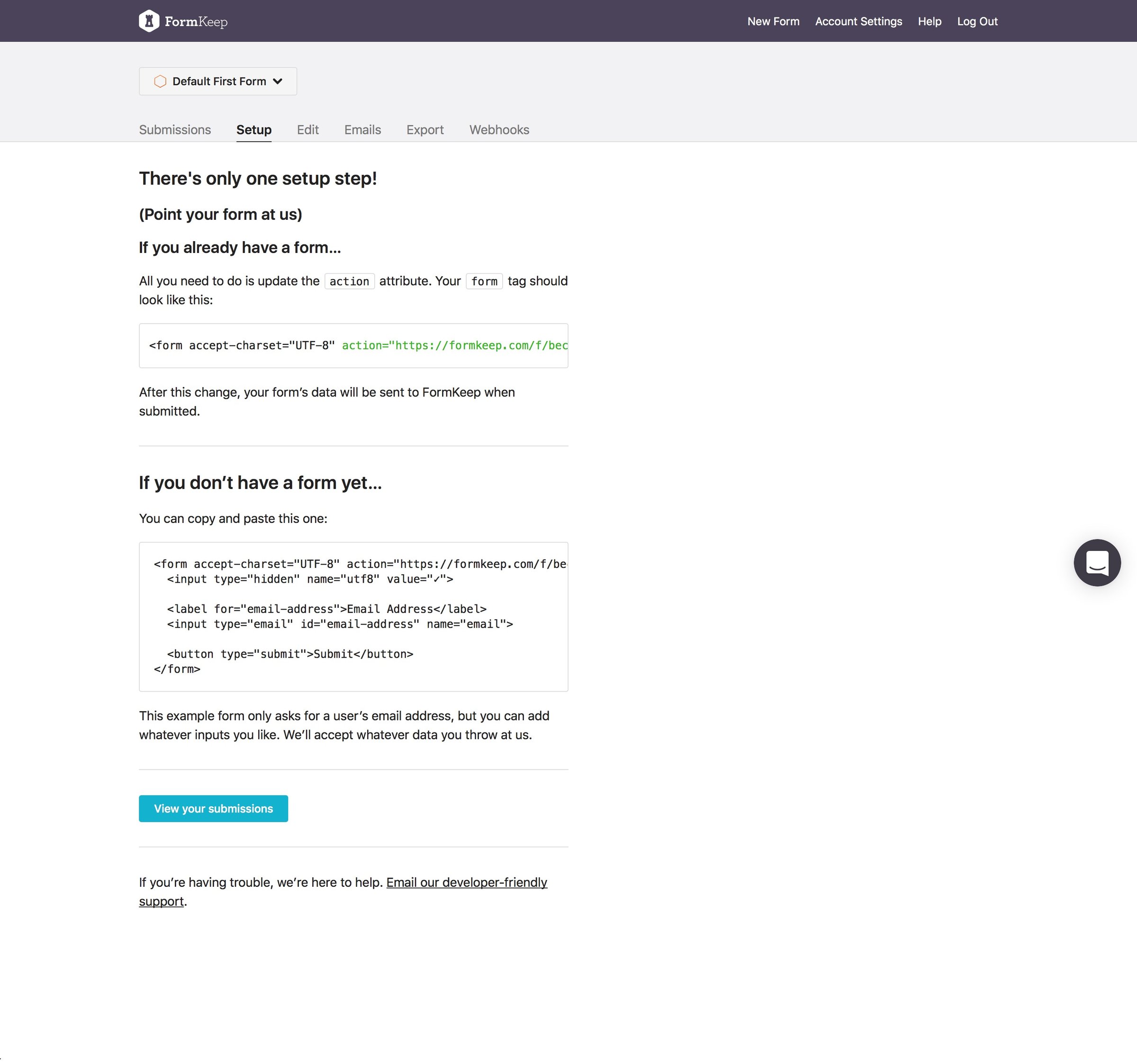 Formkeep - Settings screen
