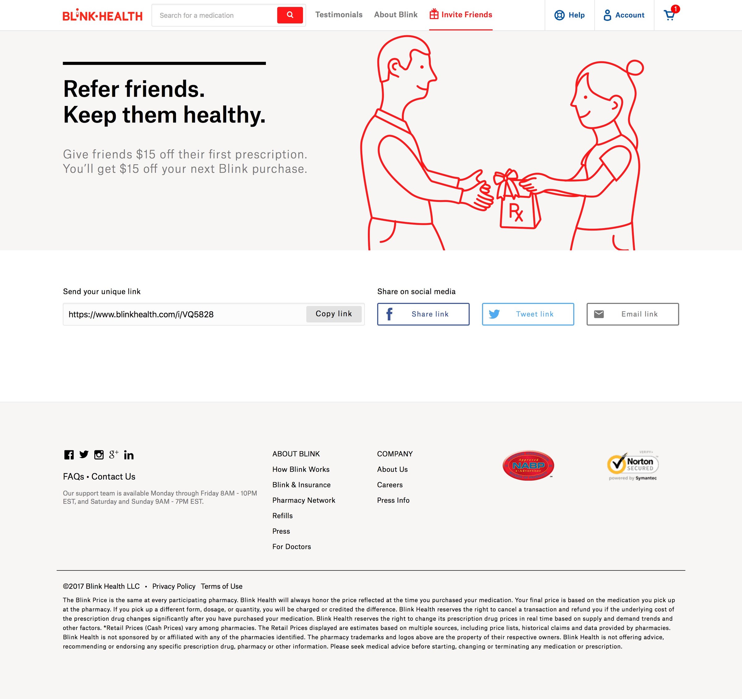 Blink Health - Invite friends screen