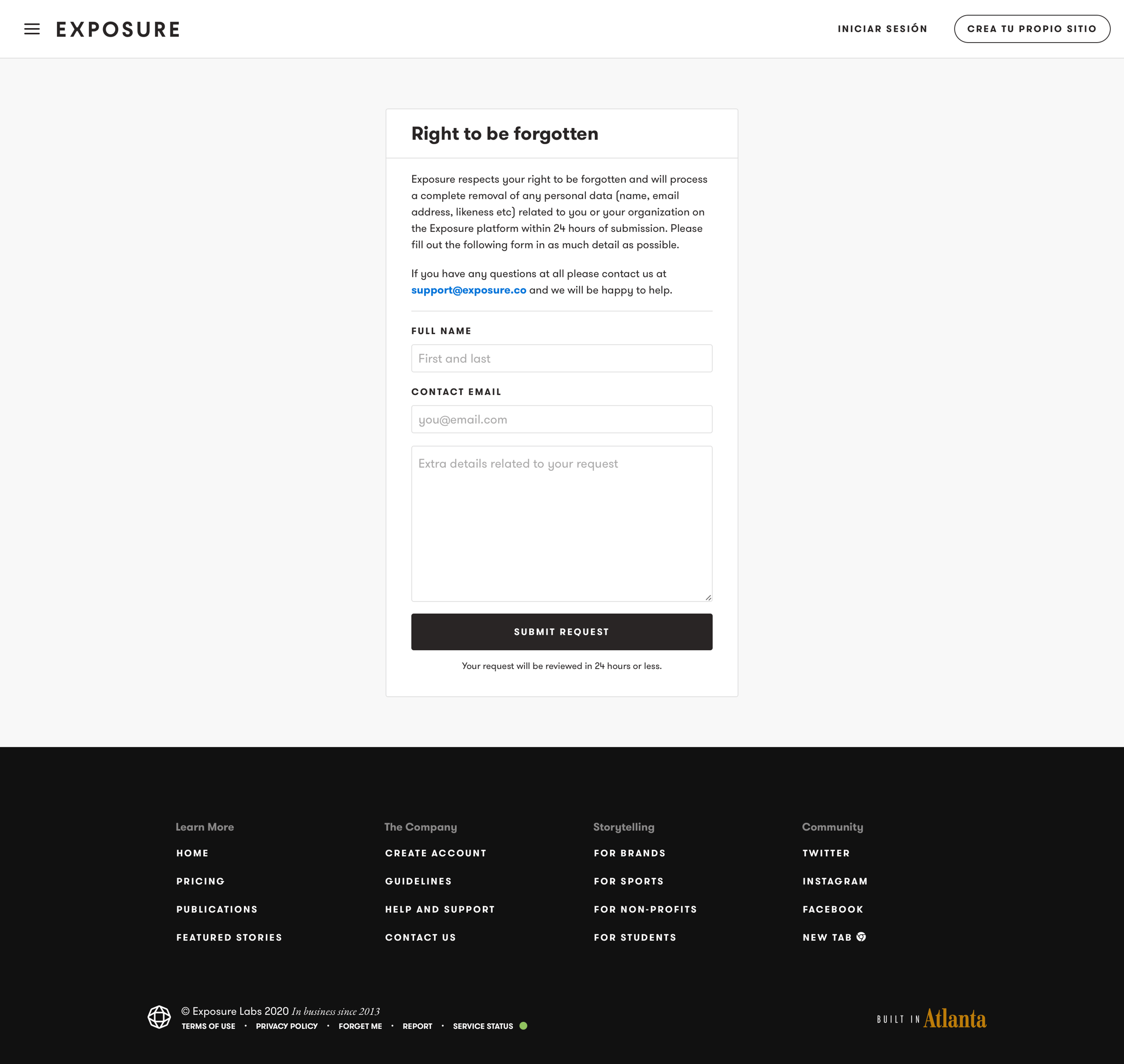 Exposure - Password reset screen