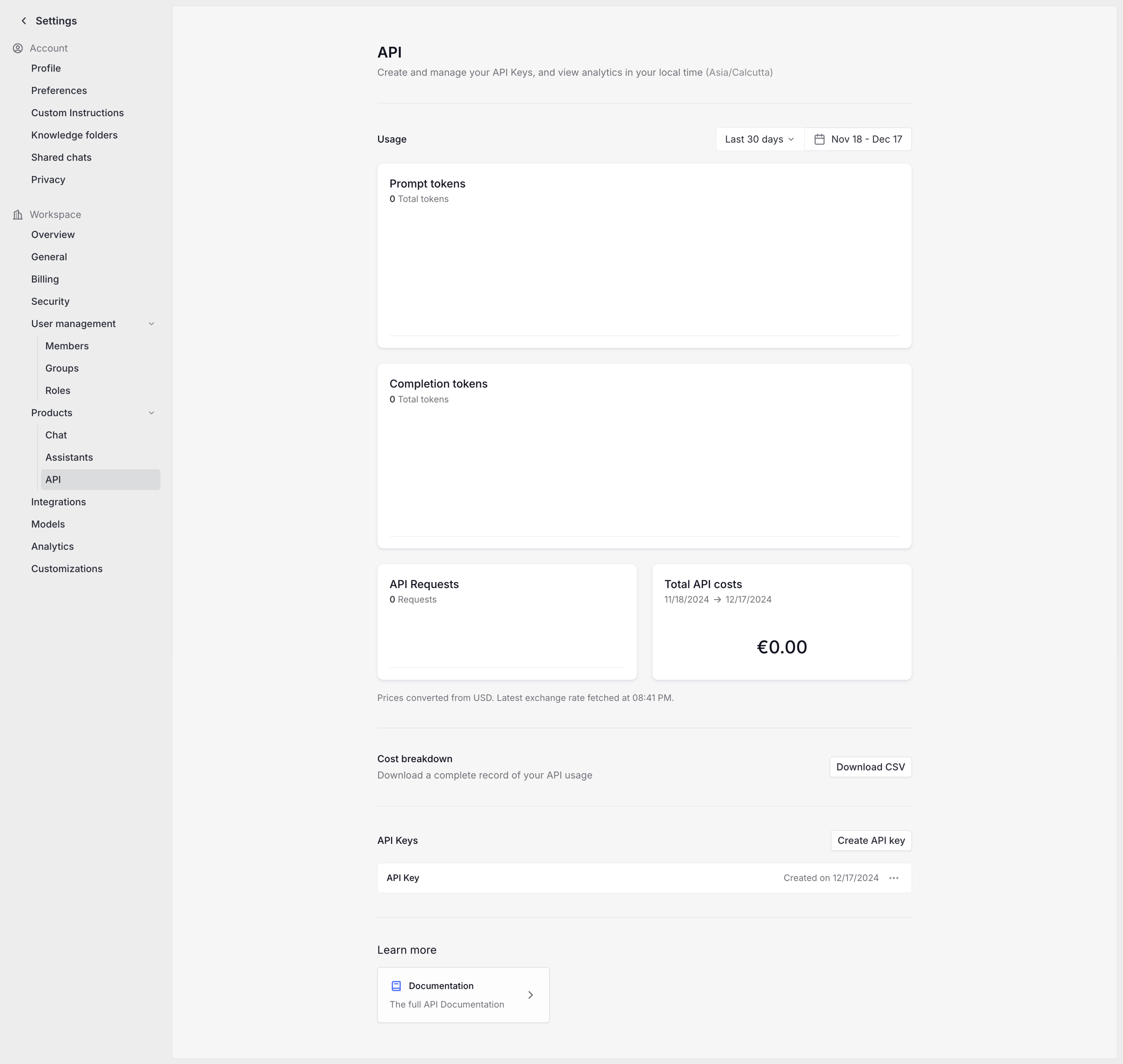 Langdock - Settings screen
