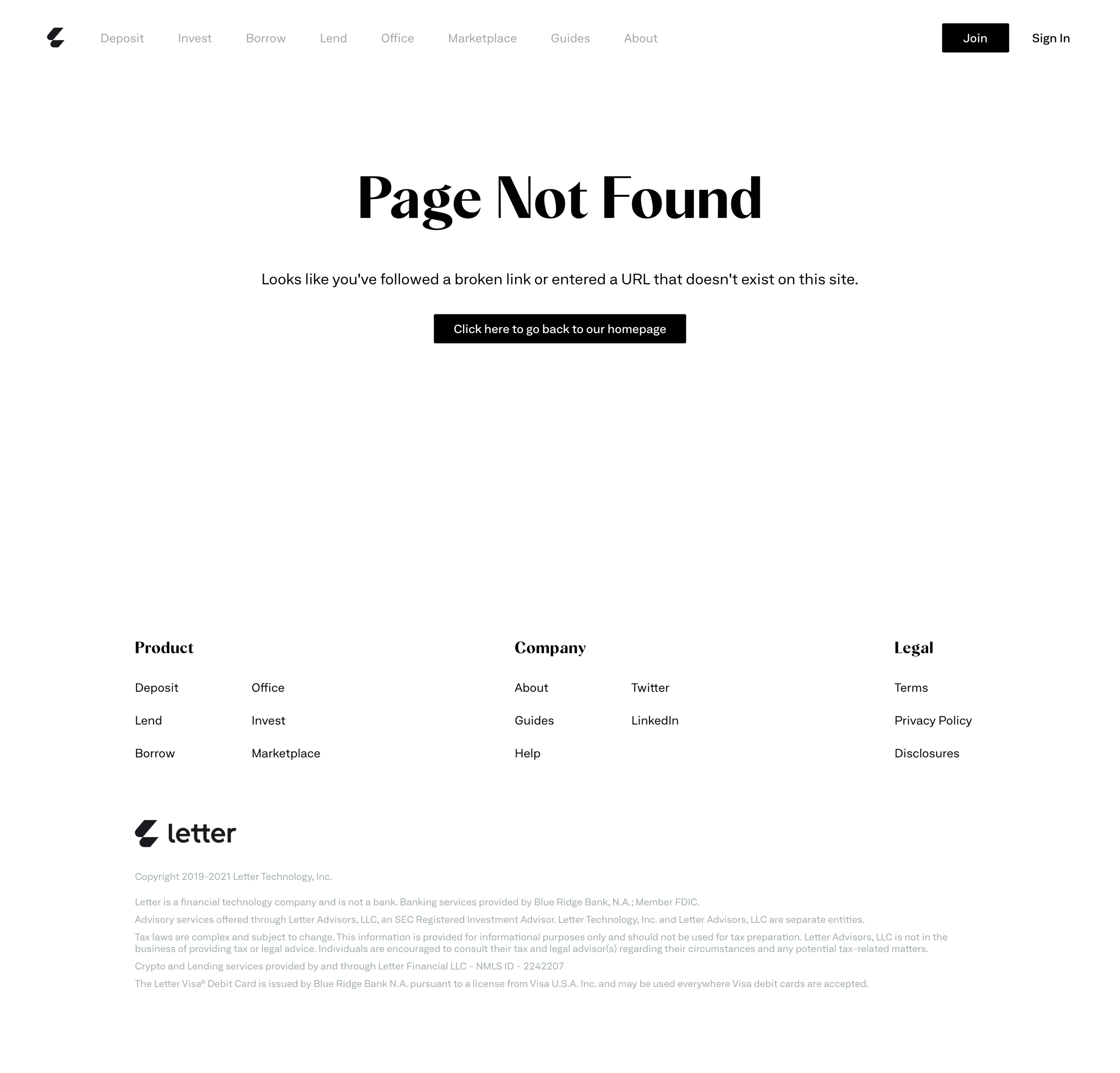 Letter - Page Not Found screen