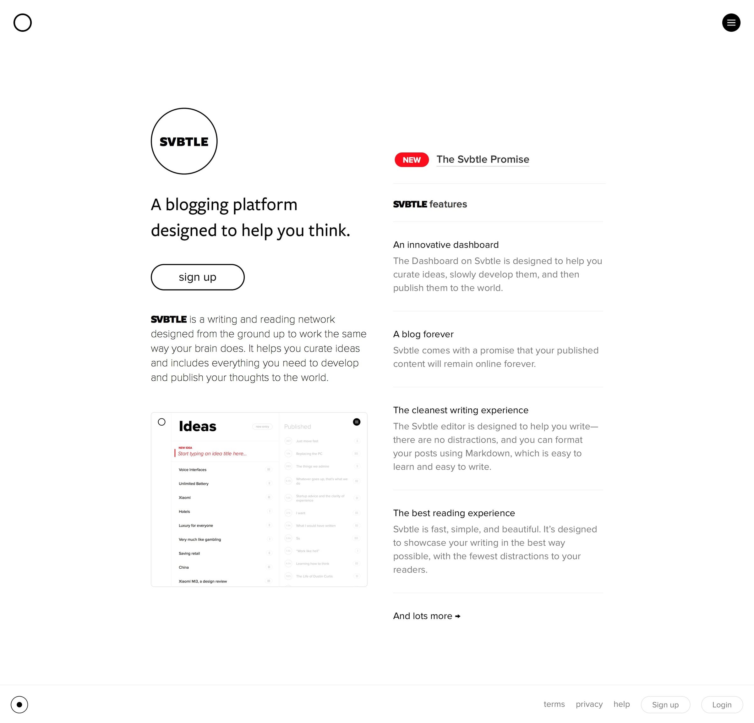 Svbtle - Landing page screen