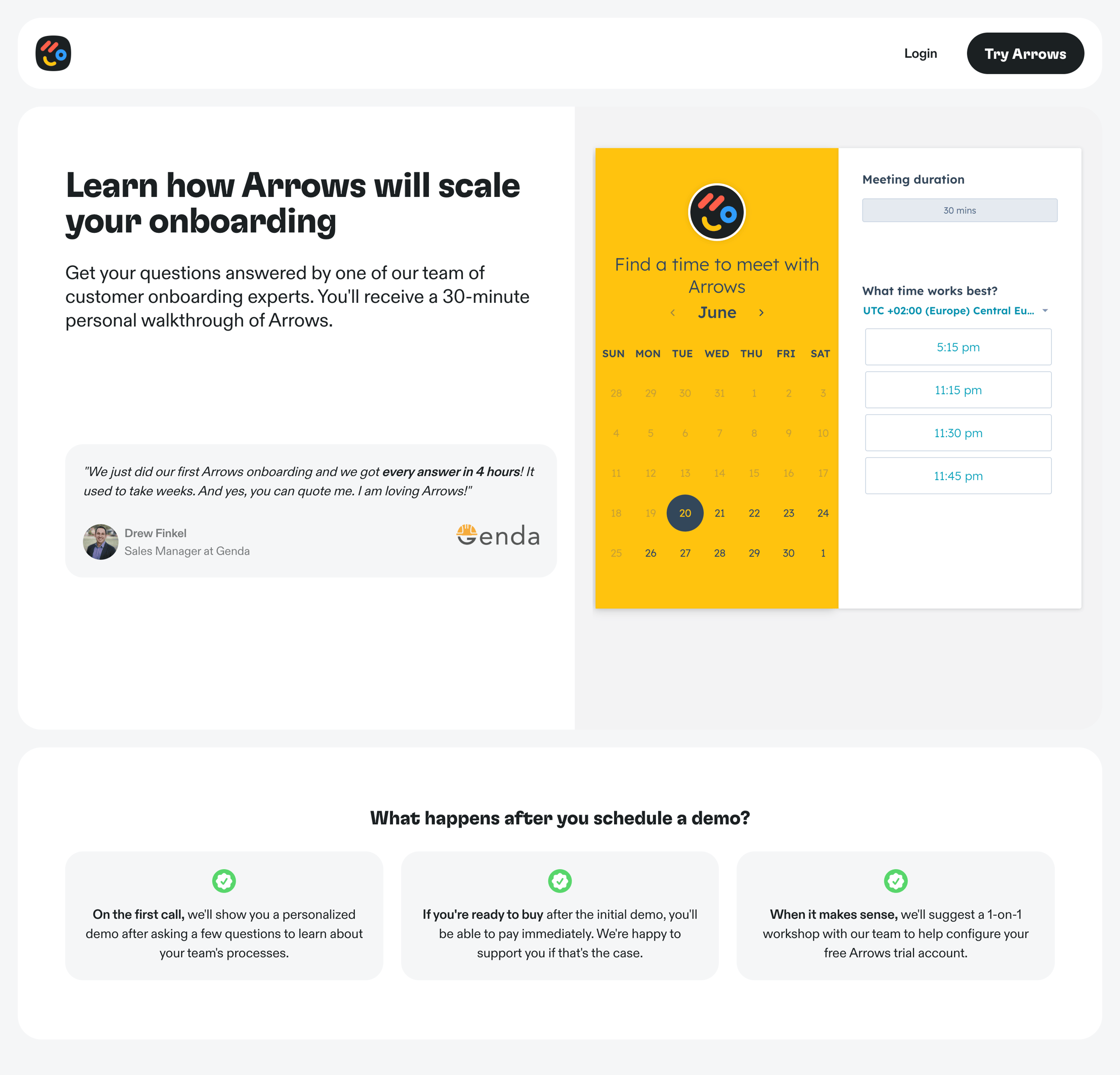 Arrows - Schedule a Demo – Arrows screen