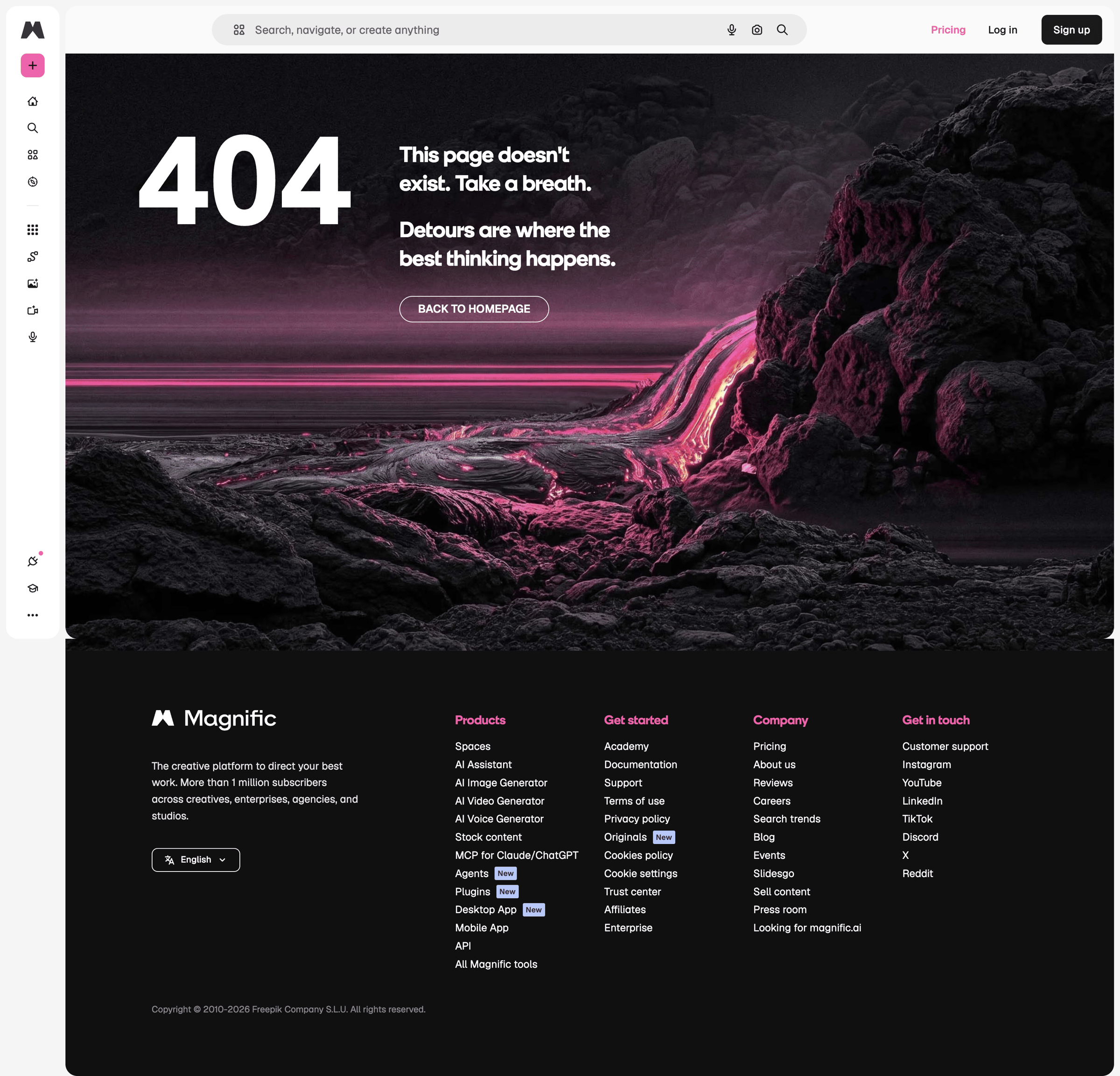 Magnific - This page doesn't exist. Take a breath. screen