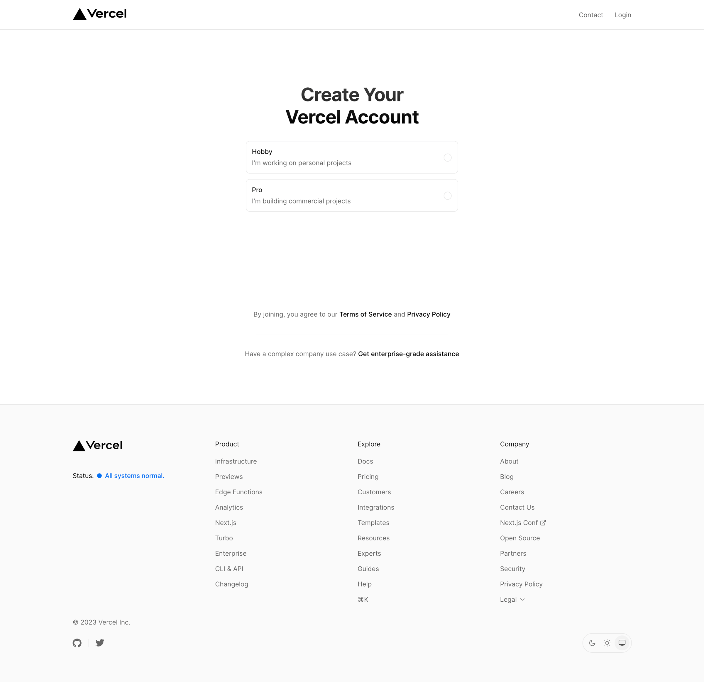 Vercel - Sign Up – Vercel screen