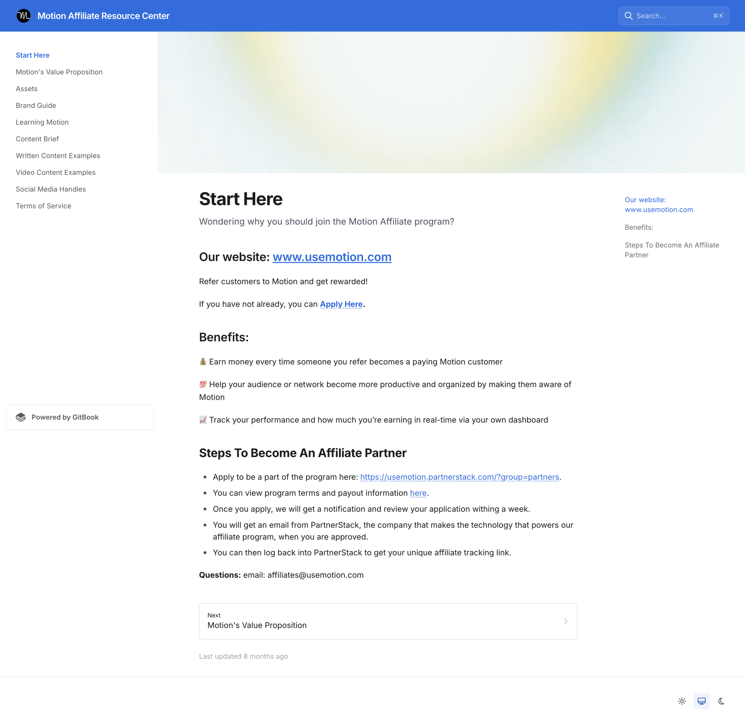 Motion - Start Here | Motion Affiliate Resource Center screen